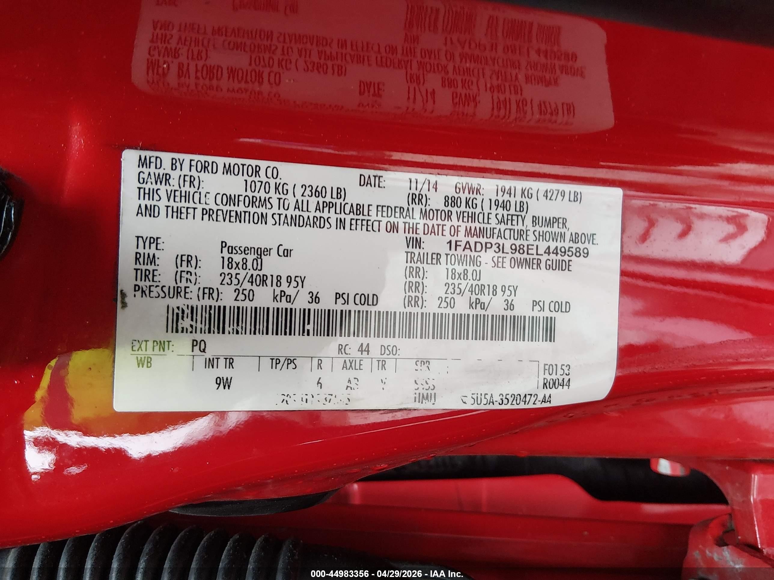 2014 Ford Focus St   Red vin: 1FADP3L98EL449589