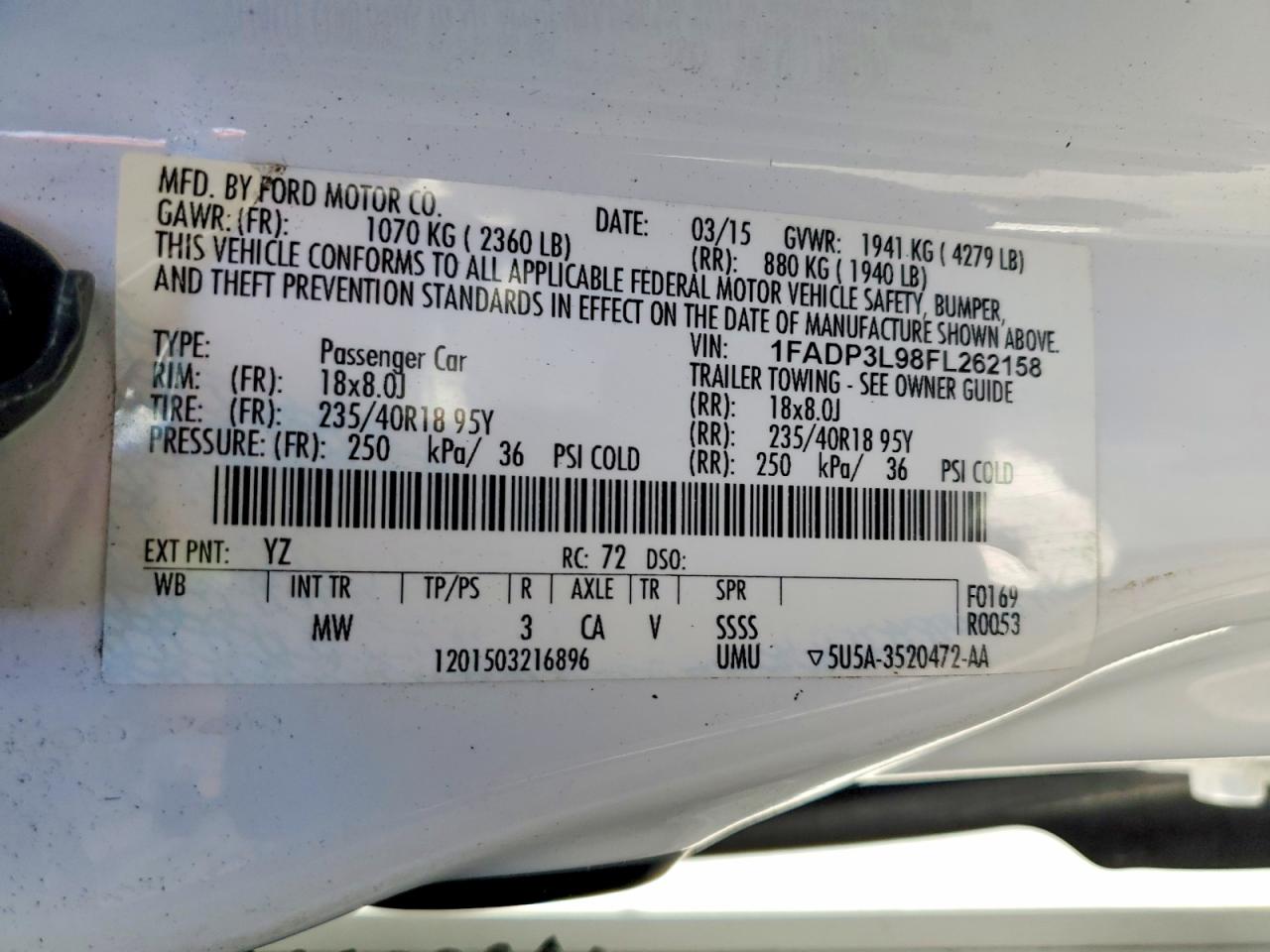 2015 Ford Focus White vin: 1FADP3L98FL262158