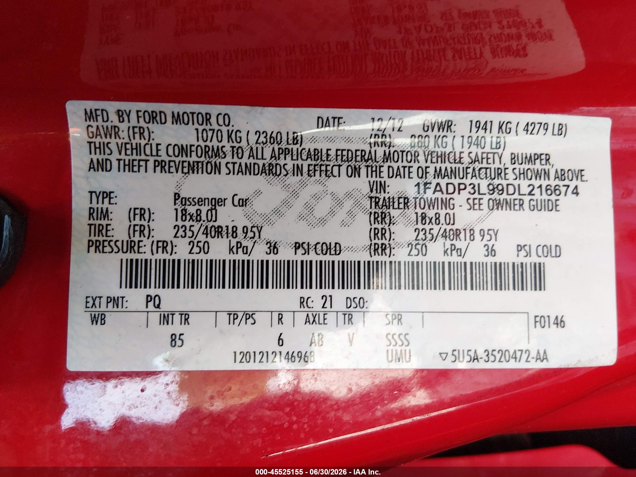 2013 Ford Focus St   Red vin: 1FADP3L99DL216674