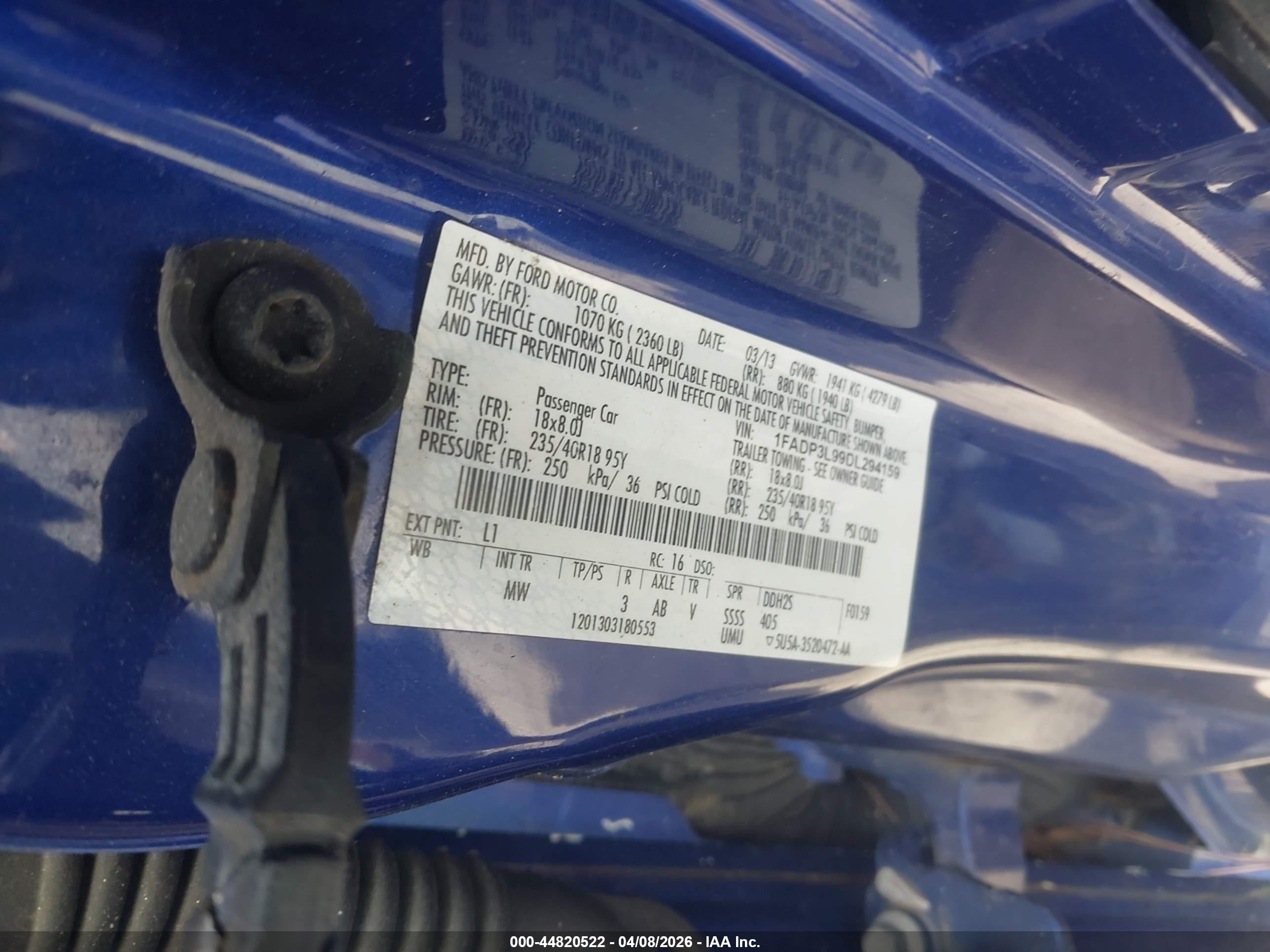 2013 Ford Focus St   Blue vin: 1FADP3L99DL294159