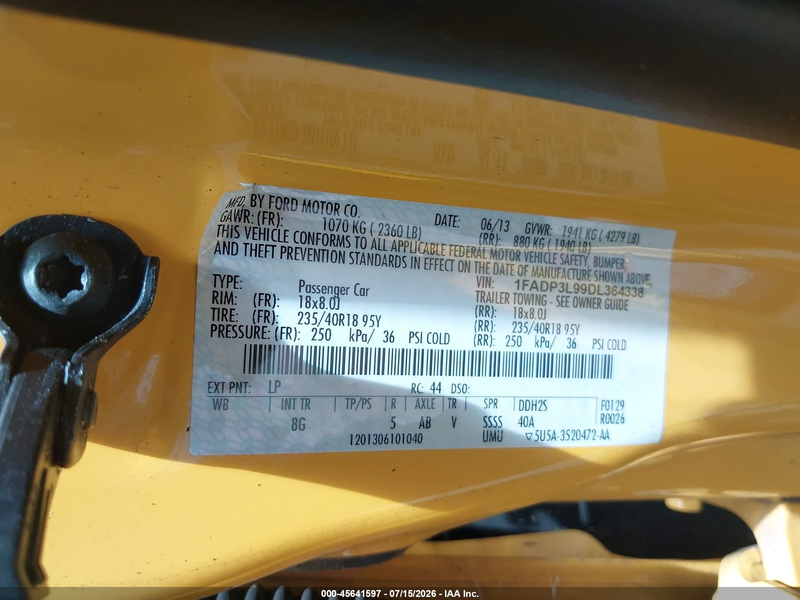 2013 Ford Focus St Yellow vin: 1FADP3L99DL364338