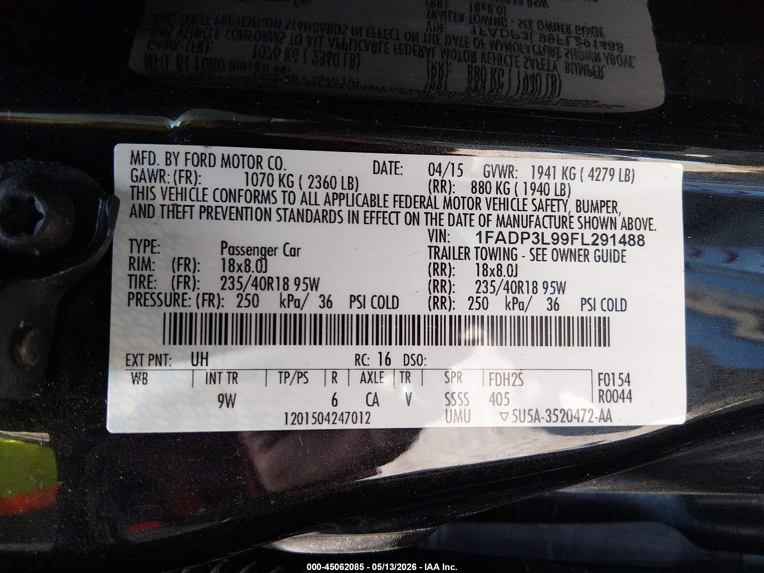 2015 Ford Focus St   Black vin: 1FADP3L99FL291488