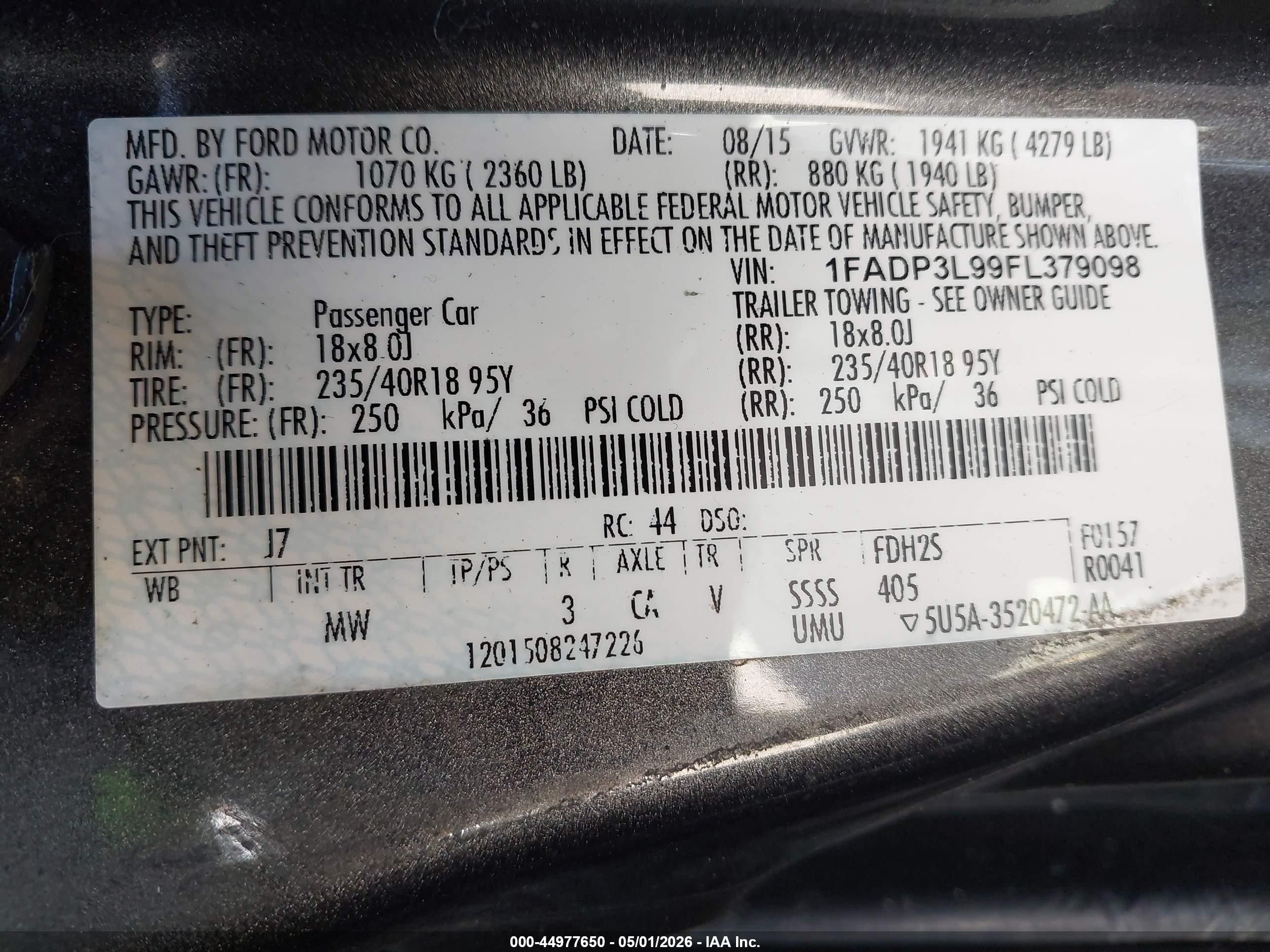 2015 Ford Focus St   Серый vin: 1FADP3L99FL379098