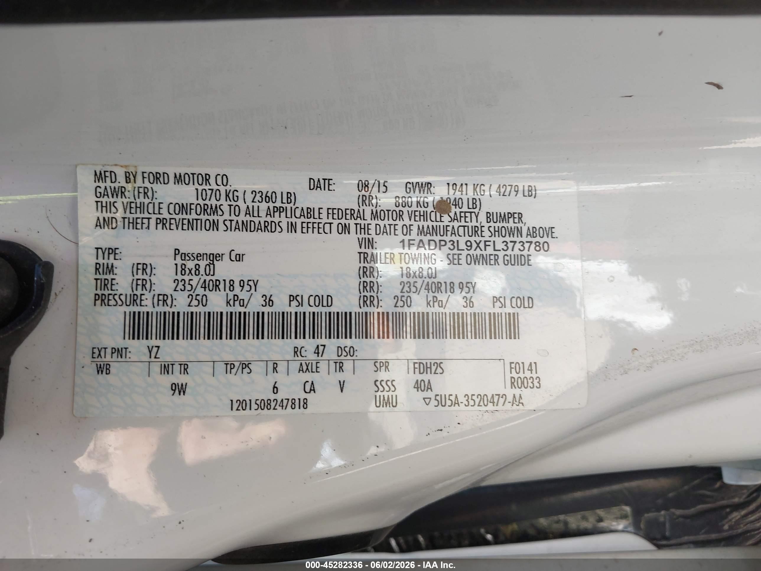2015 Ford Focus St White vin: 1FADP3L9XFL373780
