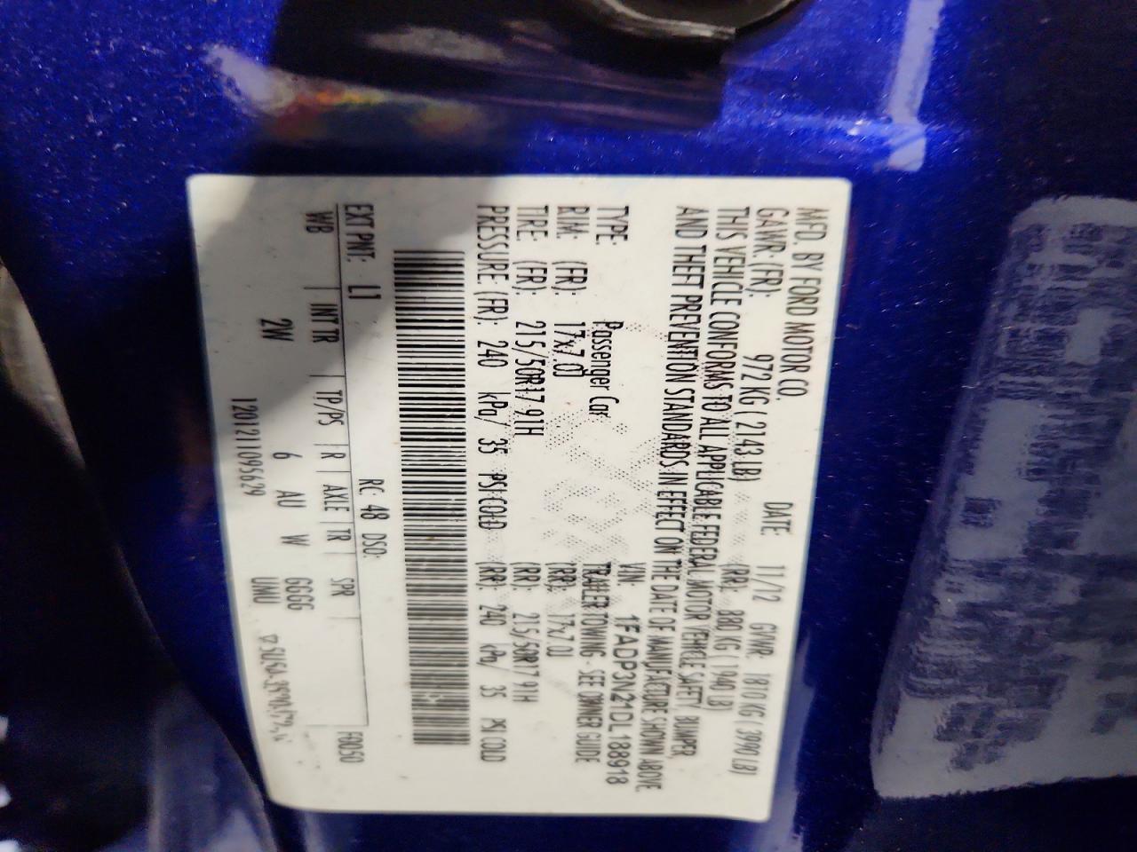 2013 Ford Focus Titanium Blue vin: 1FADP3N21DL188918