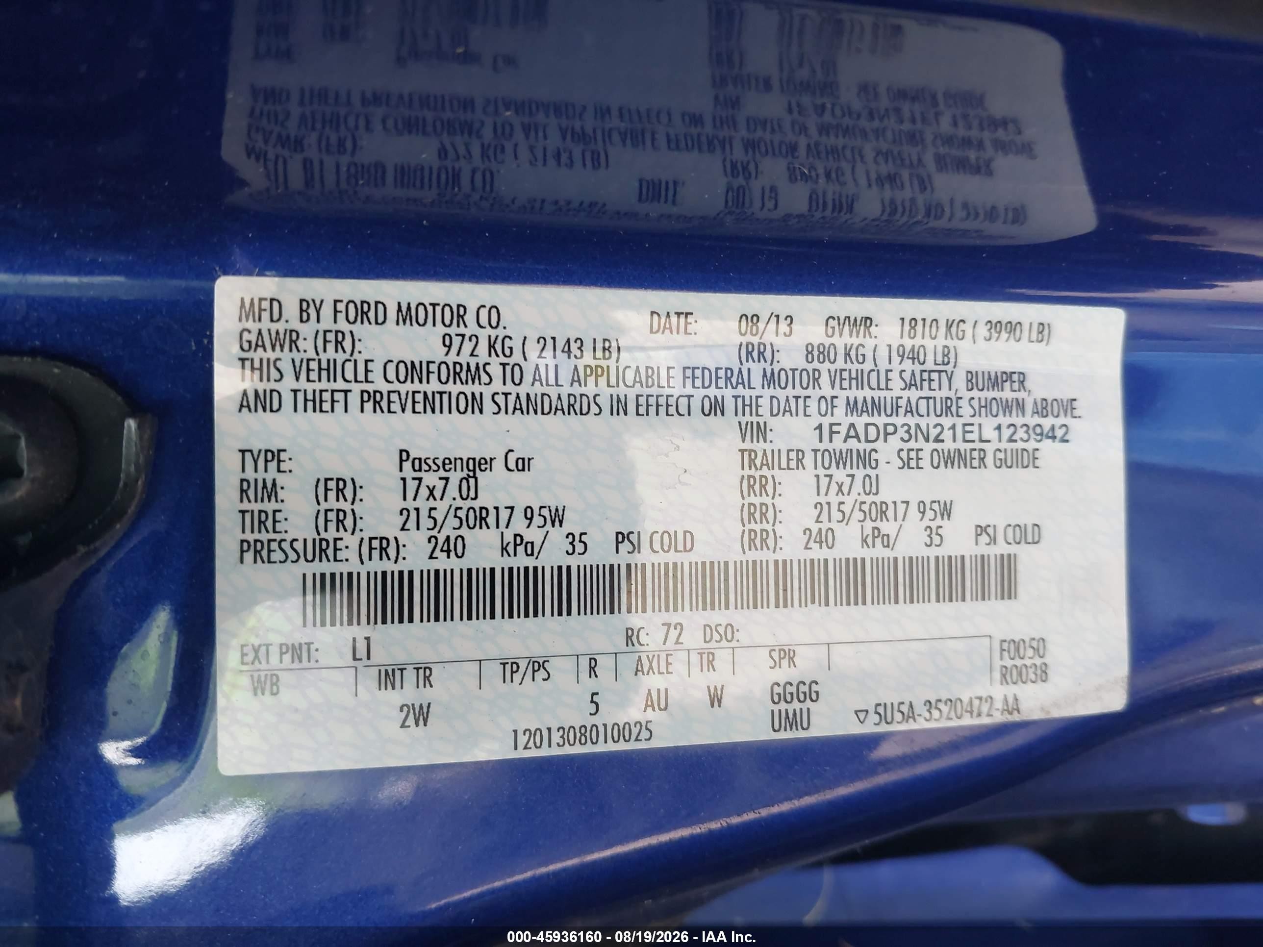 2014 Ford Focus Titanium Синий vin: 1FADP3N21EL123942