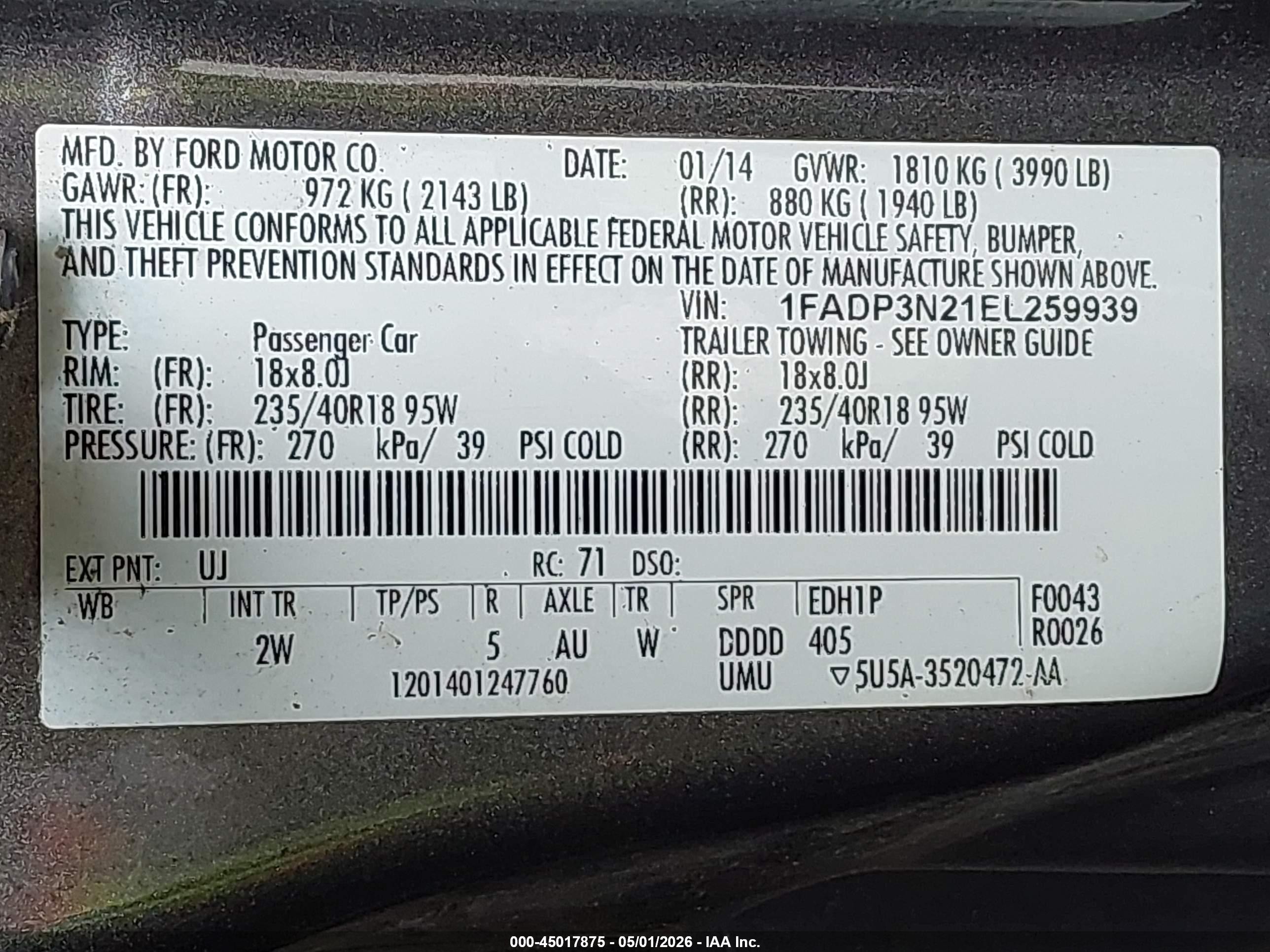 2014 Ford Focus Titanium Gray vin: 1FADP3N21EL259939
