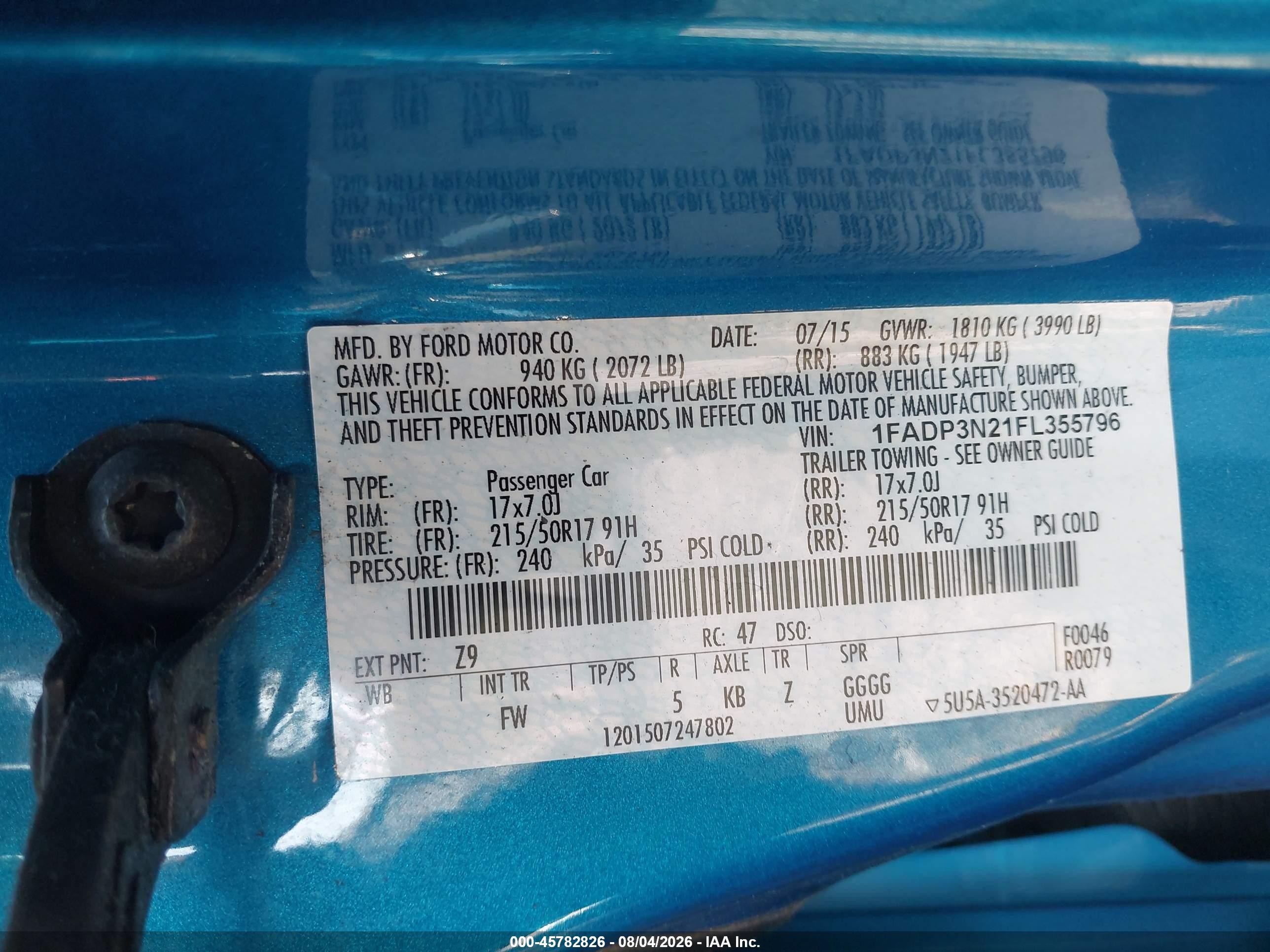 2015 Ford Focus Titanium Blue vin: 1FADP3N21FL355796
