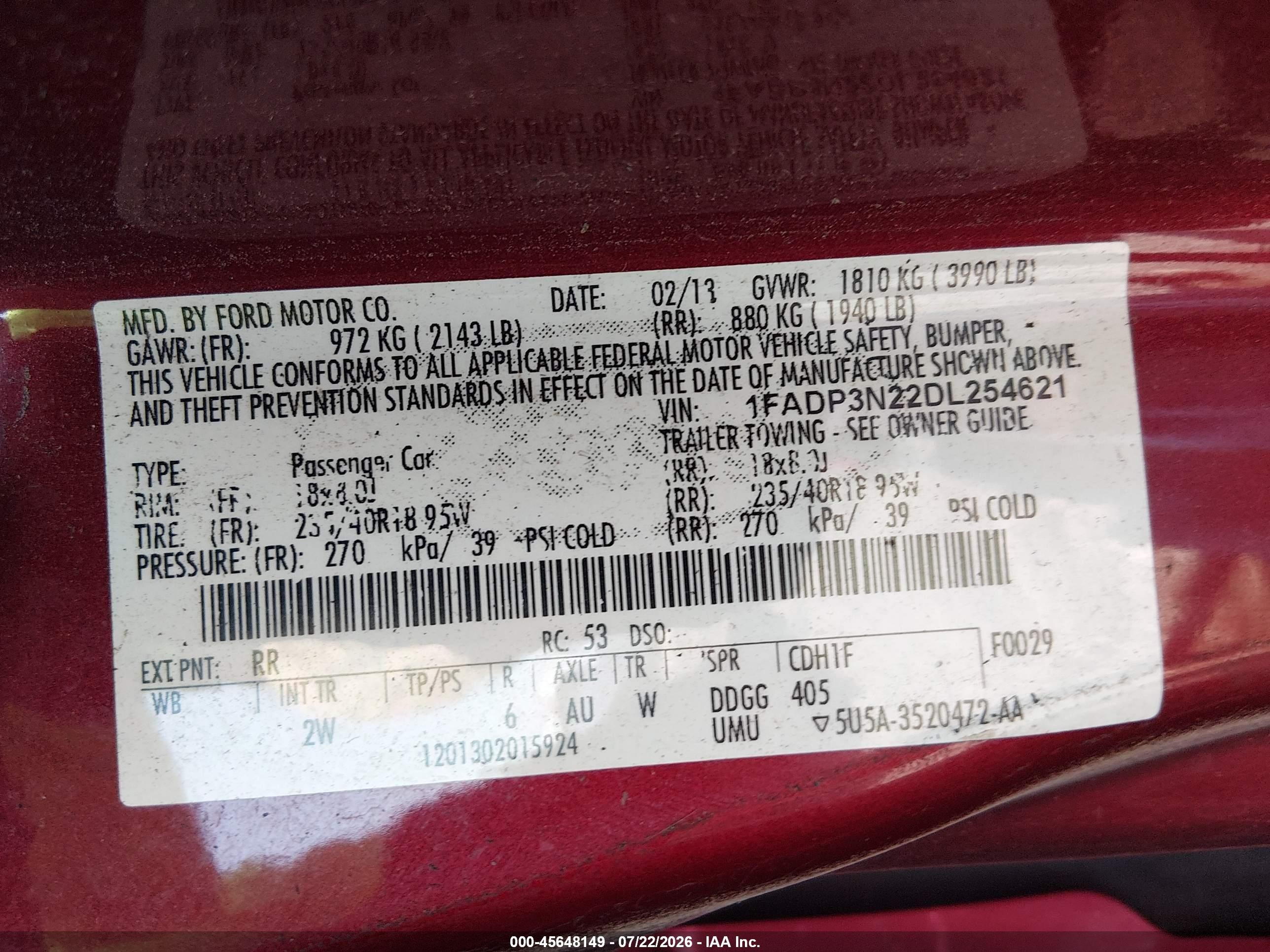 2013 Ford Focus Titanium Red vin: 1FADP3N22DL254621