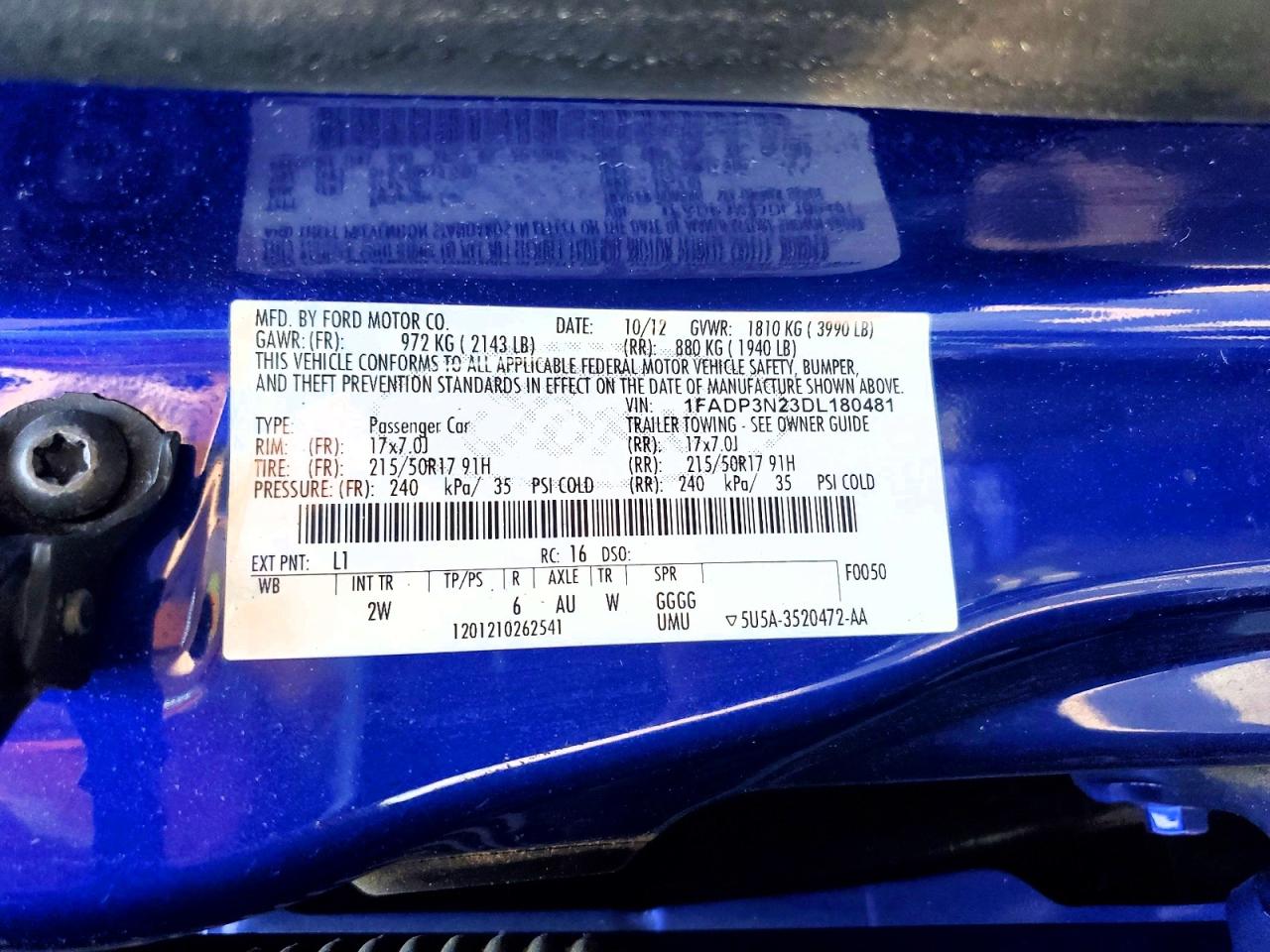 2013 Ford Focus Titanium Blue vin: 1FADP3N23DL180481