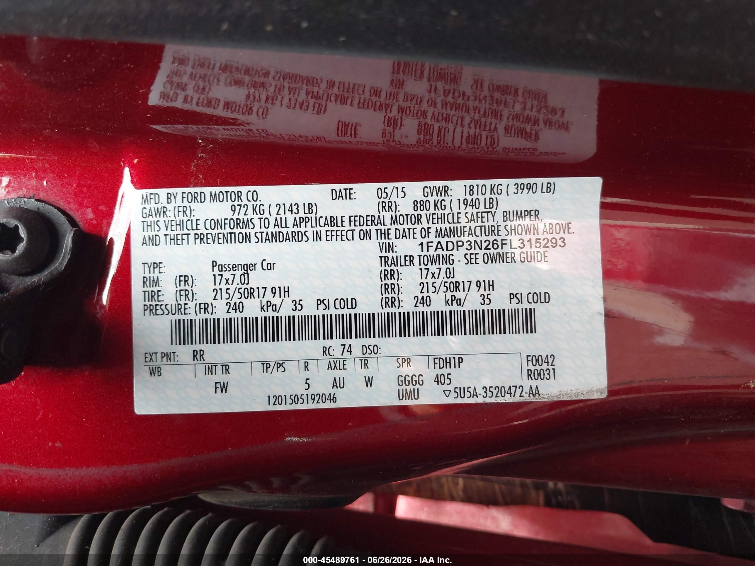 2015 Ford Focus Titanium Red vin: 1FADP3N26FL315293