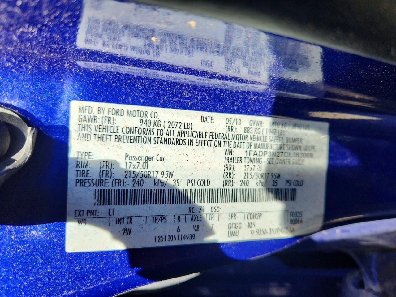 2013 Ford Focus Titanium Blue vin: 1FADP3N27DL363009