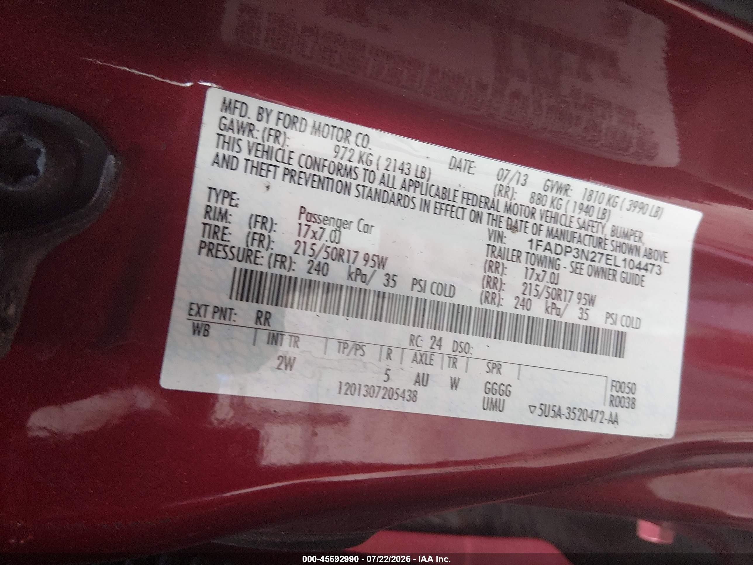 2014 Ford Focus Titanium Red vin: 1FADP3N27EL104473