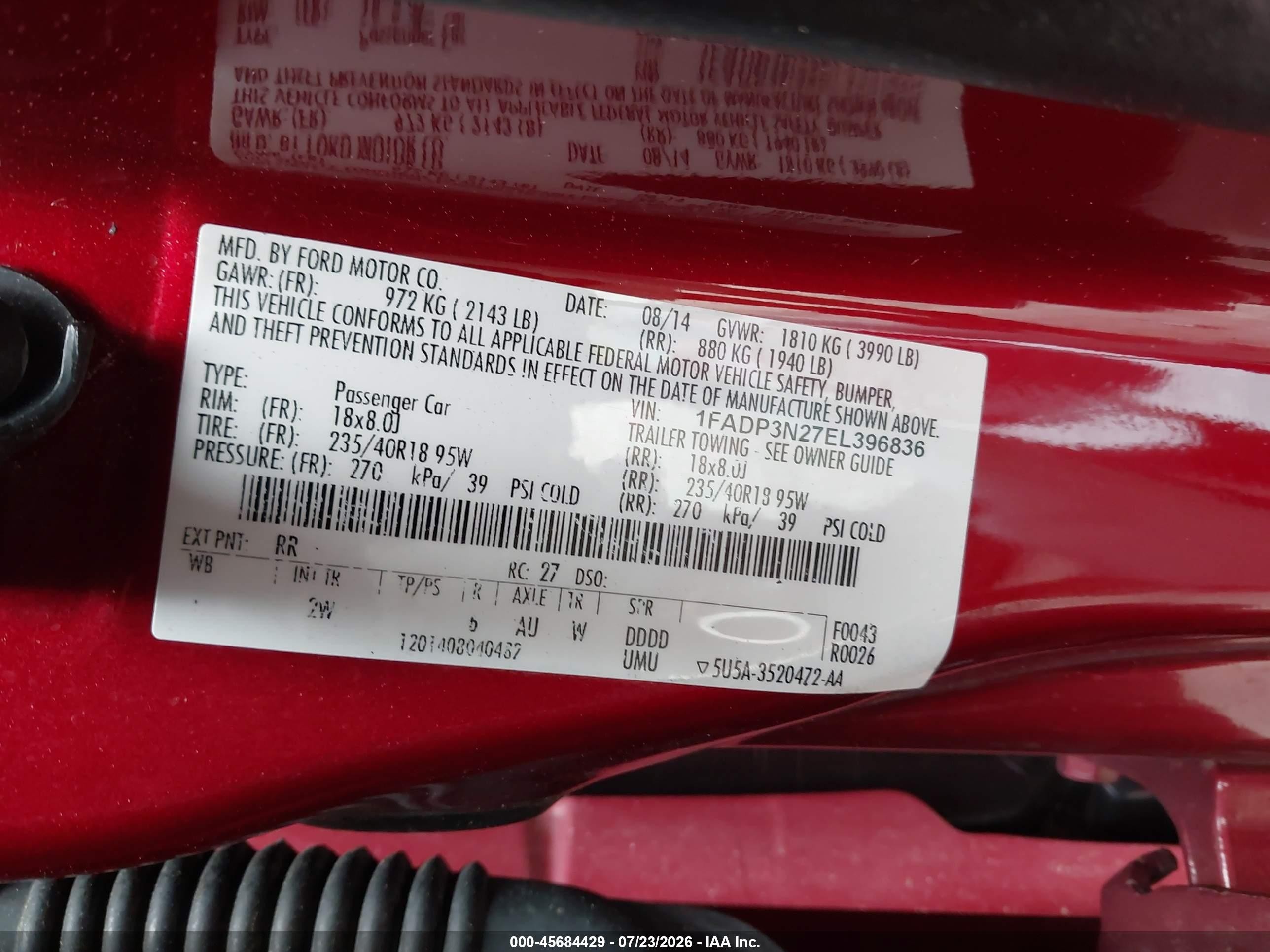 2014 Ford Focus Titanium Red vin: 1FADP3N27EL396836