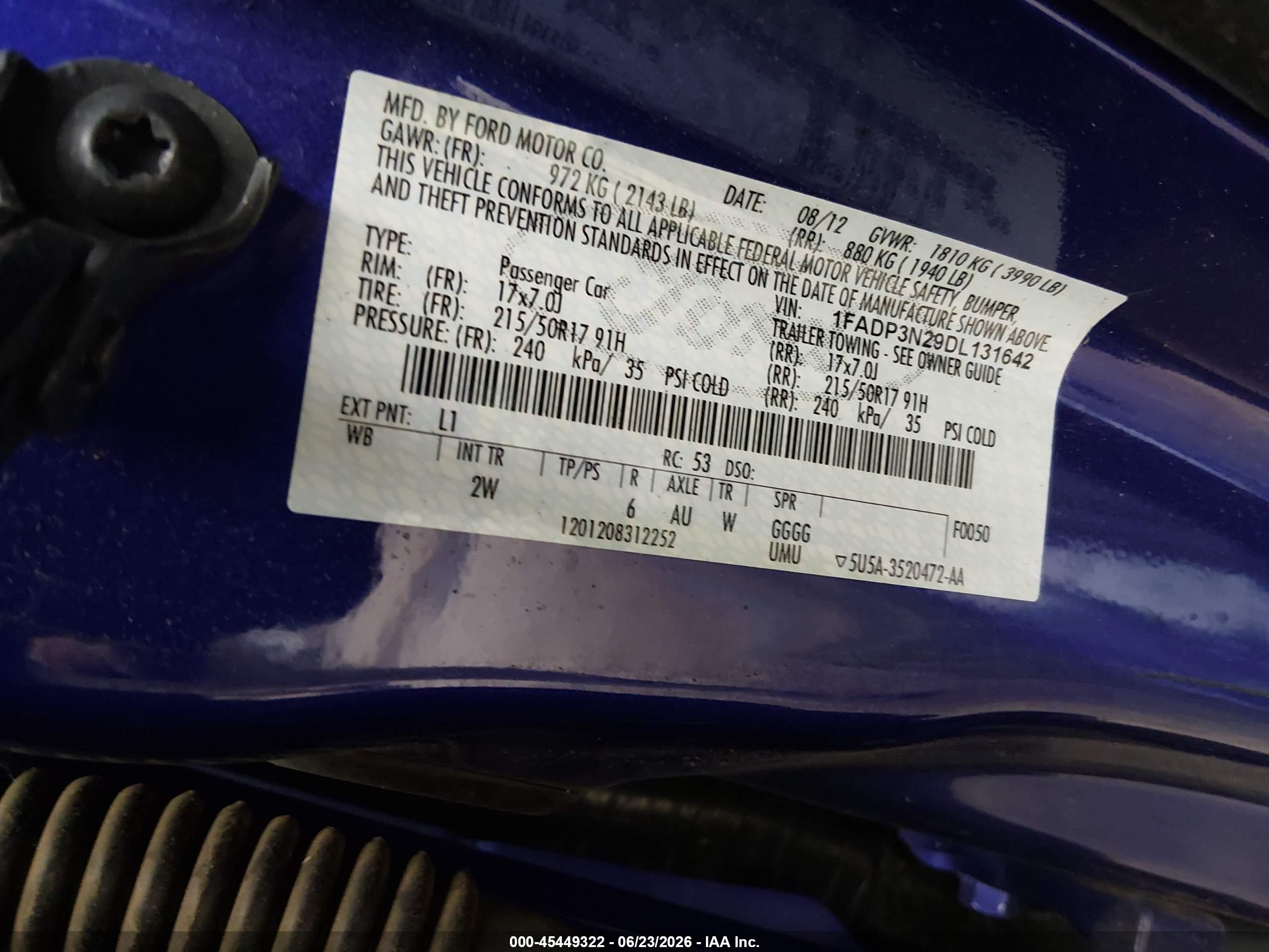 2013 Ford Focus Titanium Синий vin: 1FADP3N29DL131642