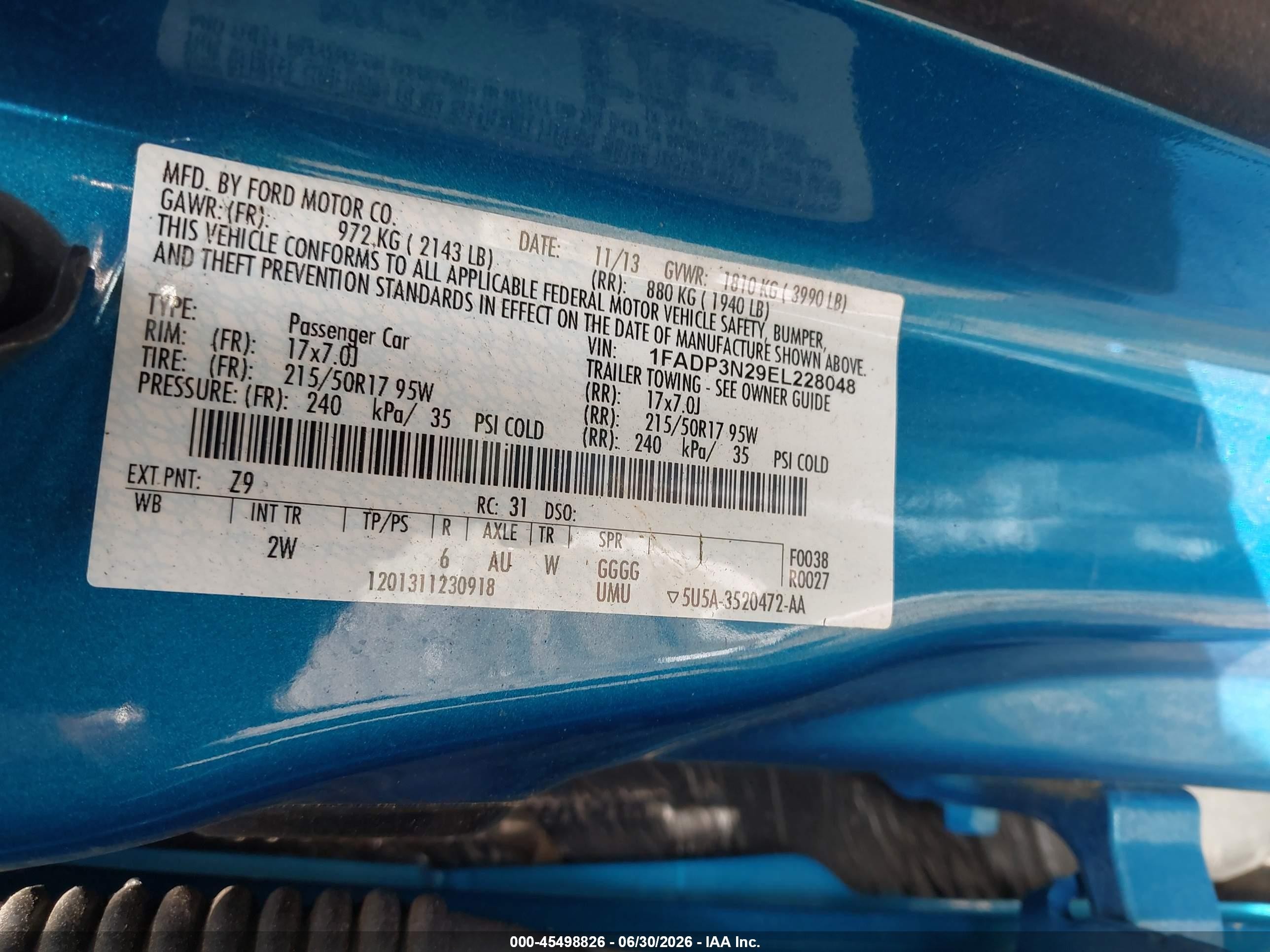 2014 Ford Focus Titanium Blue vin: 1FADP3N29EL228048