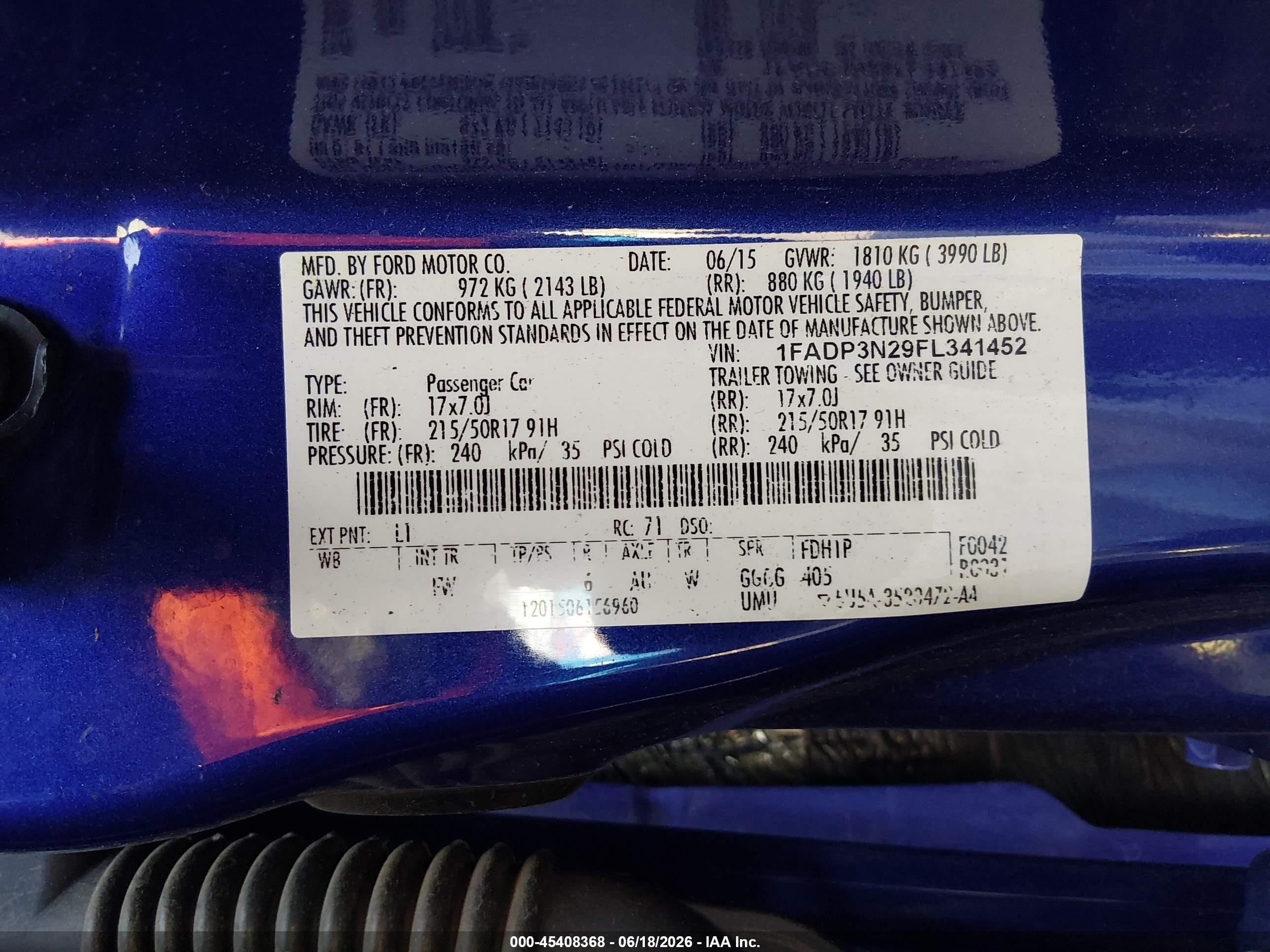 2015 Ford Focus Titanium Blue vin: 1FADP3N29FL341452