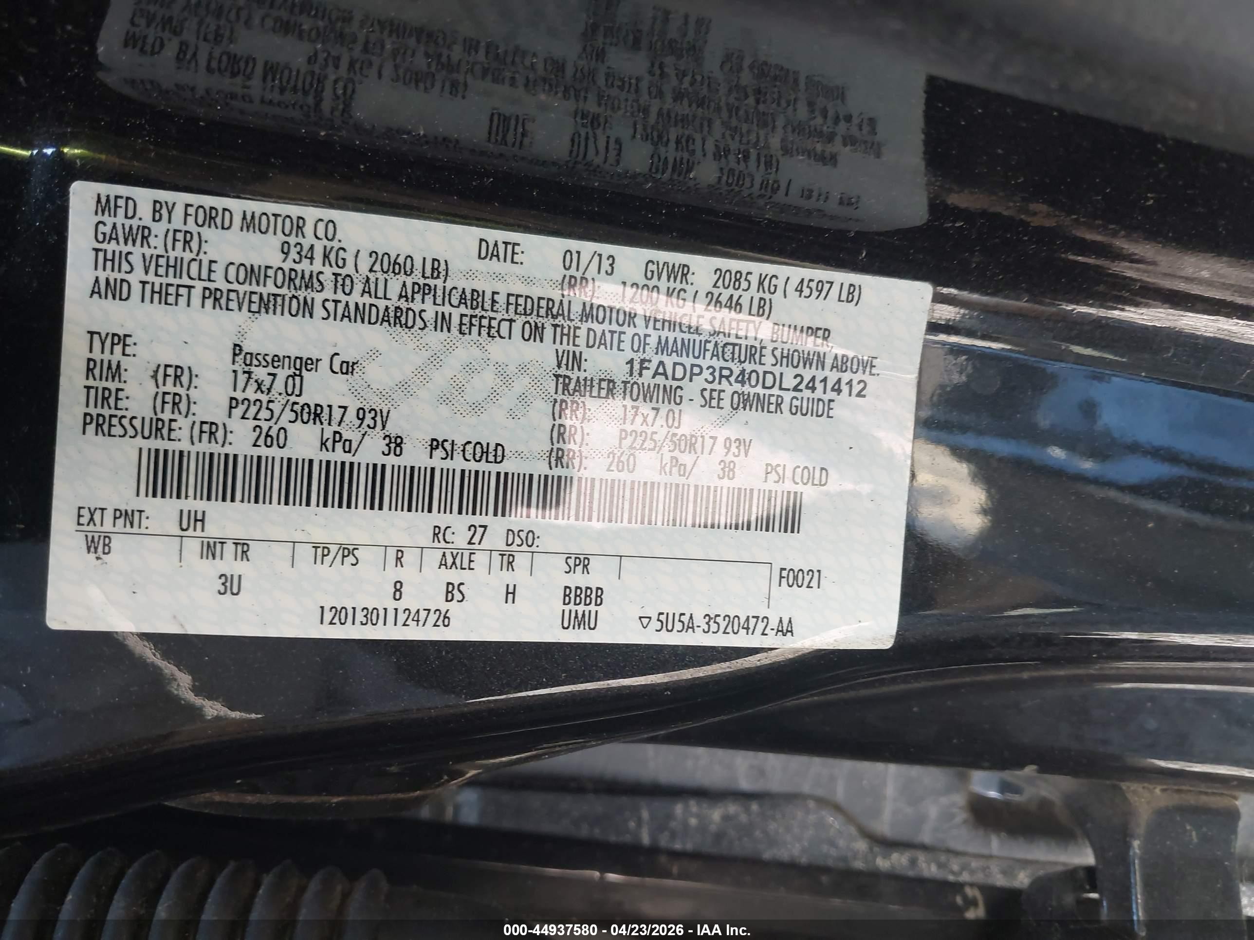 2013 Ford Focus Electric   Black vin: 1FADP3R40DL241412