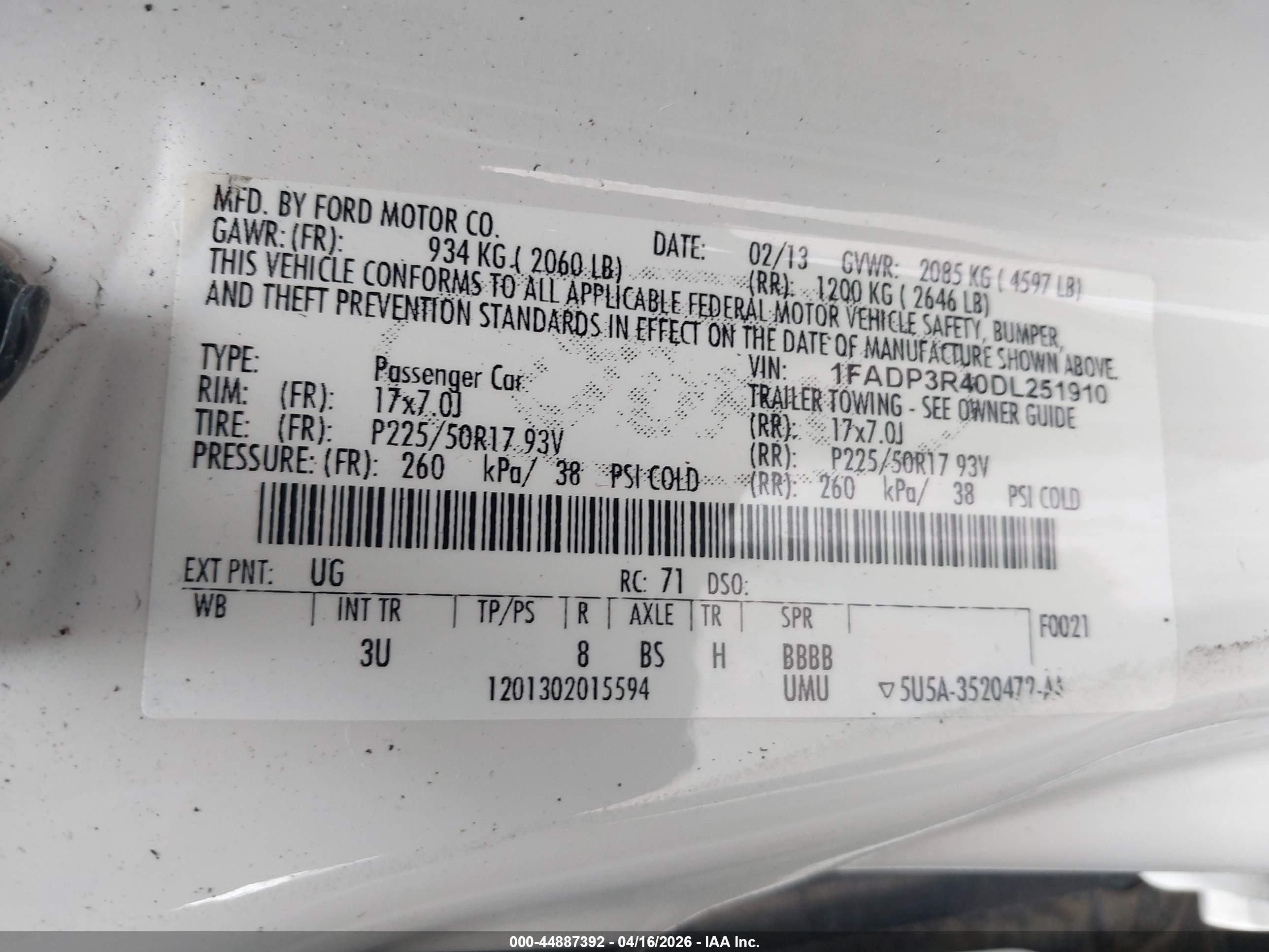 2013 Ford Focus Electric   White vin: 1FADP3R40DL251910