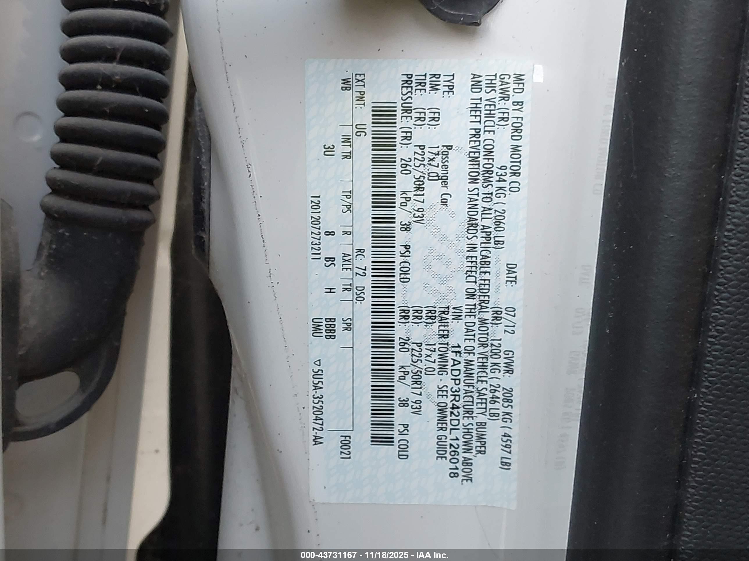 2013 Ford Focus Electric   White vin: 1FADP3R42DL126018