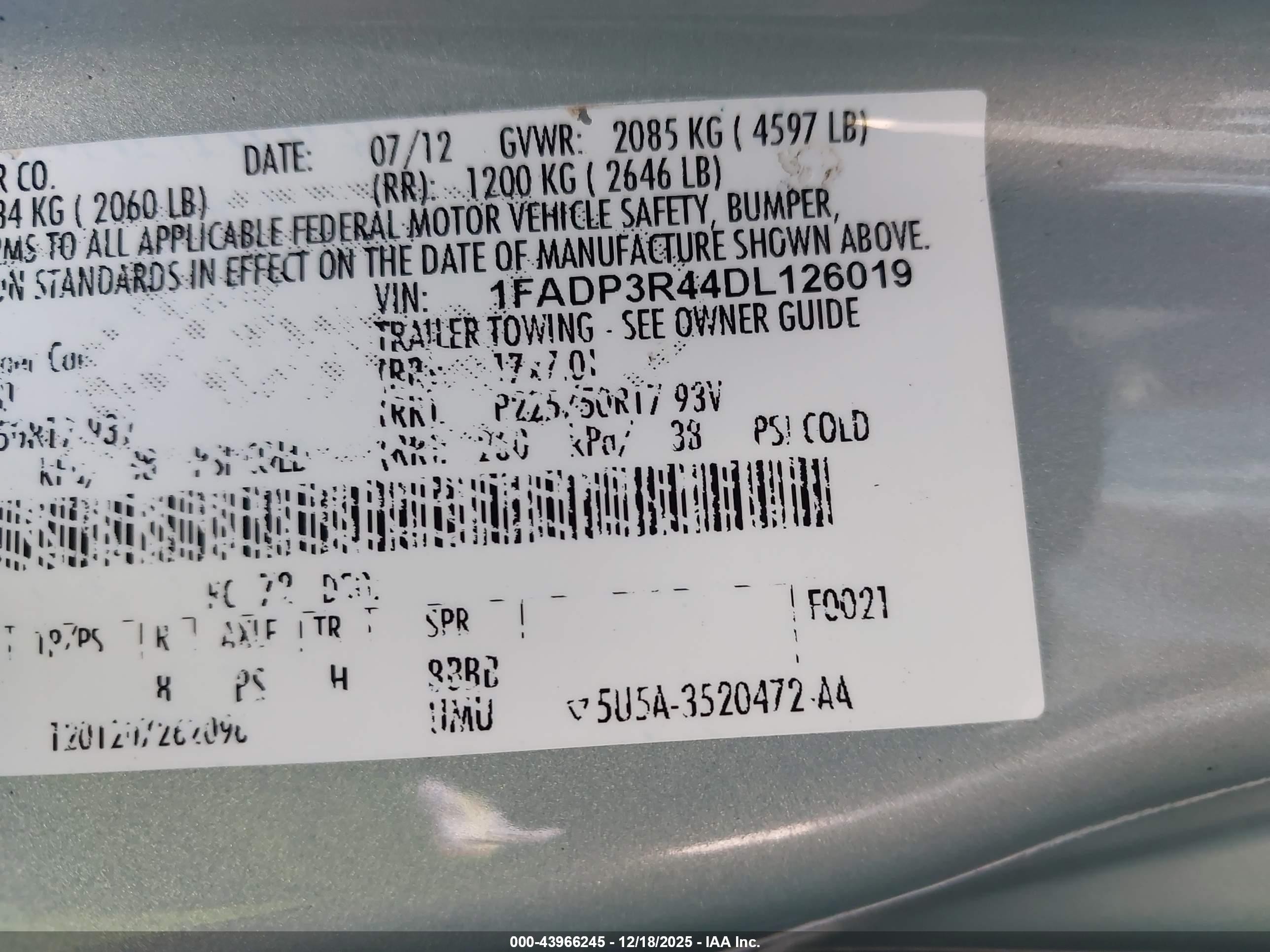 2013 Ford Focus Electric   Light Blue vin: 1FADP3R44DL126019