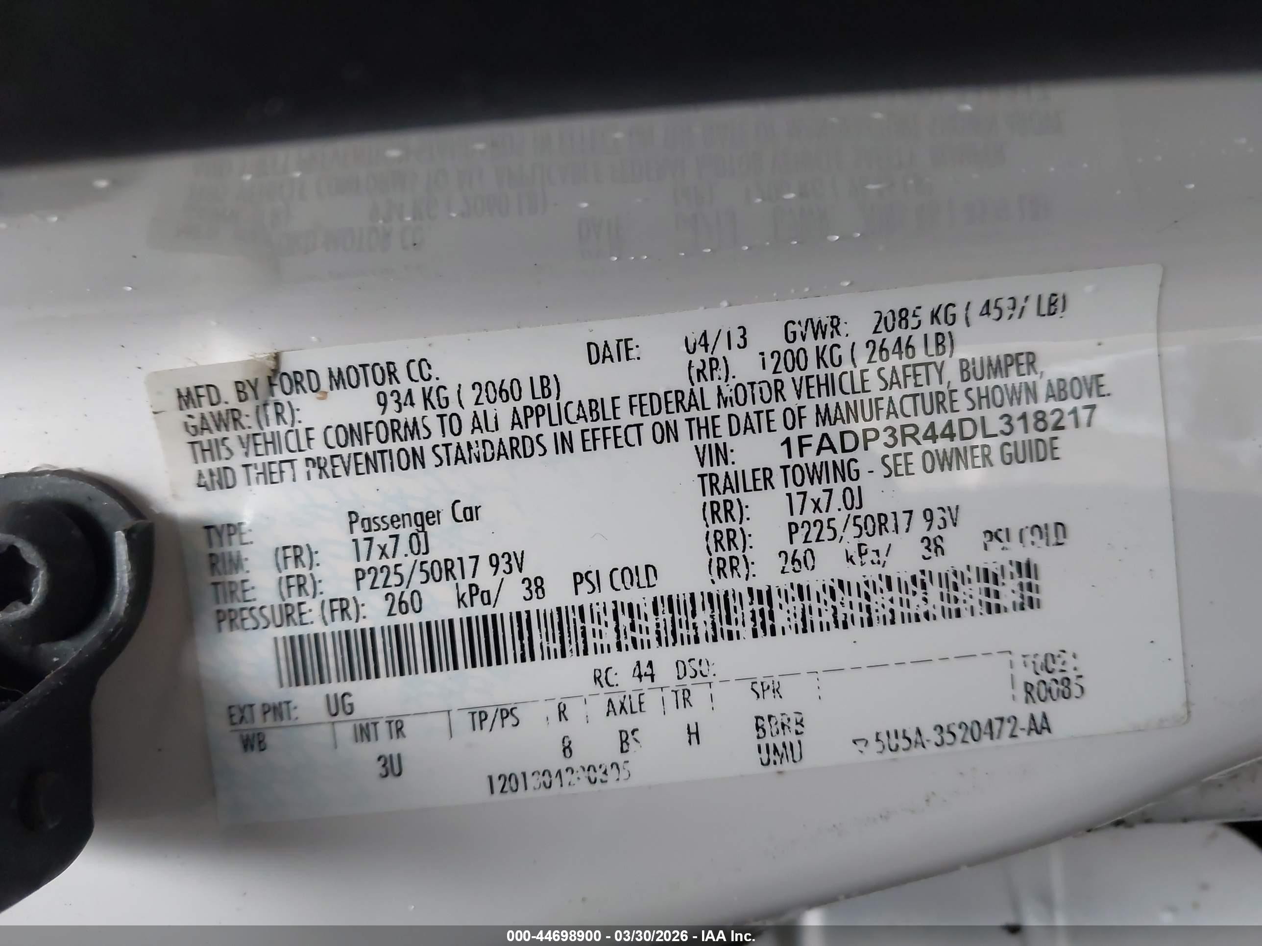 2013 Ford Focus Electric   White vin: 1FADP3R44DL318217