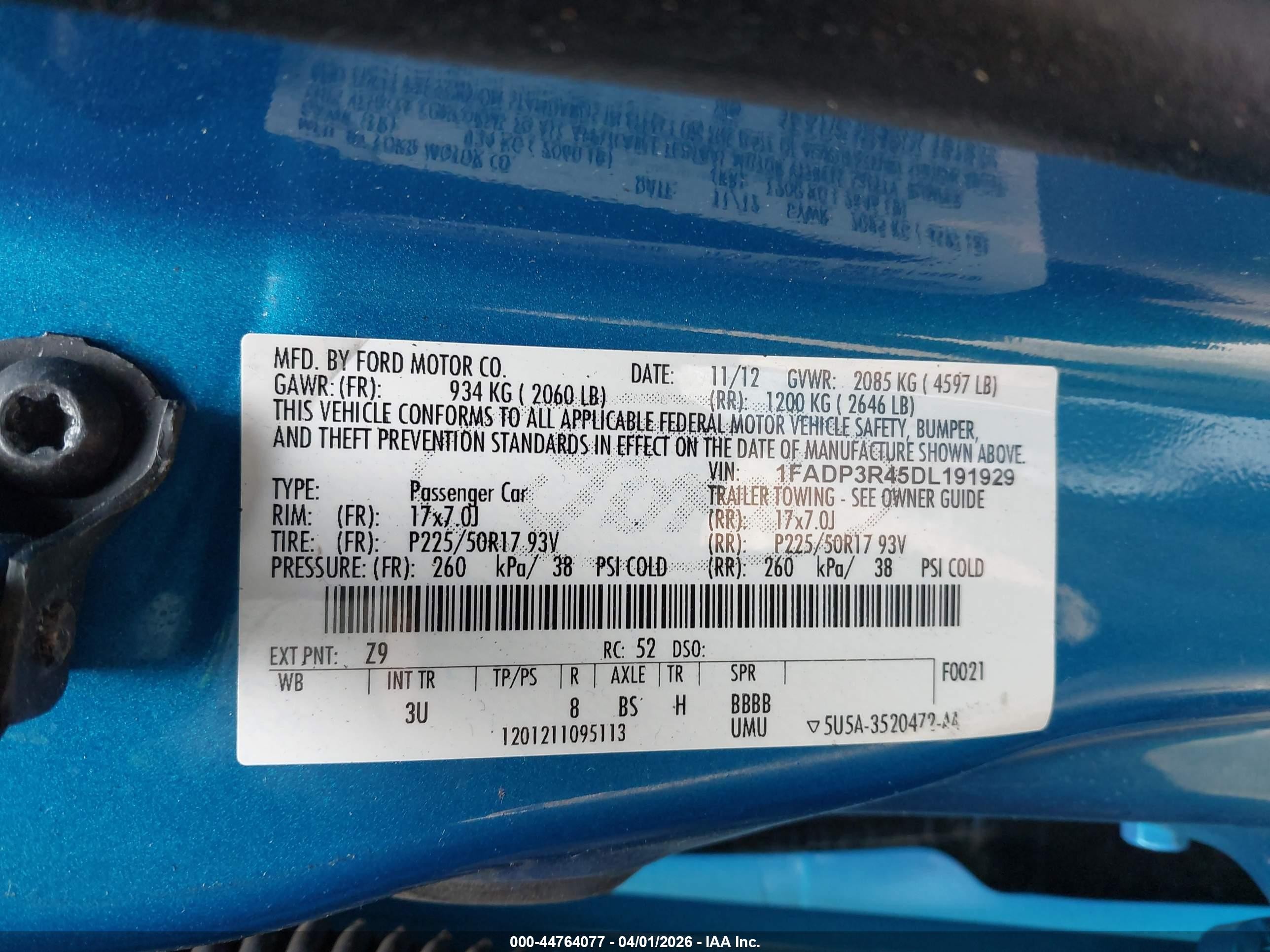 2013 Ford Focus Electric   Blue vin: 1FADP3R45DL191929