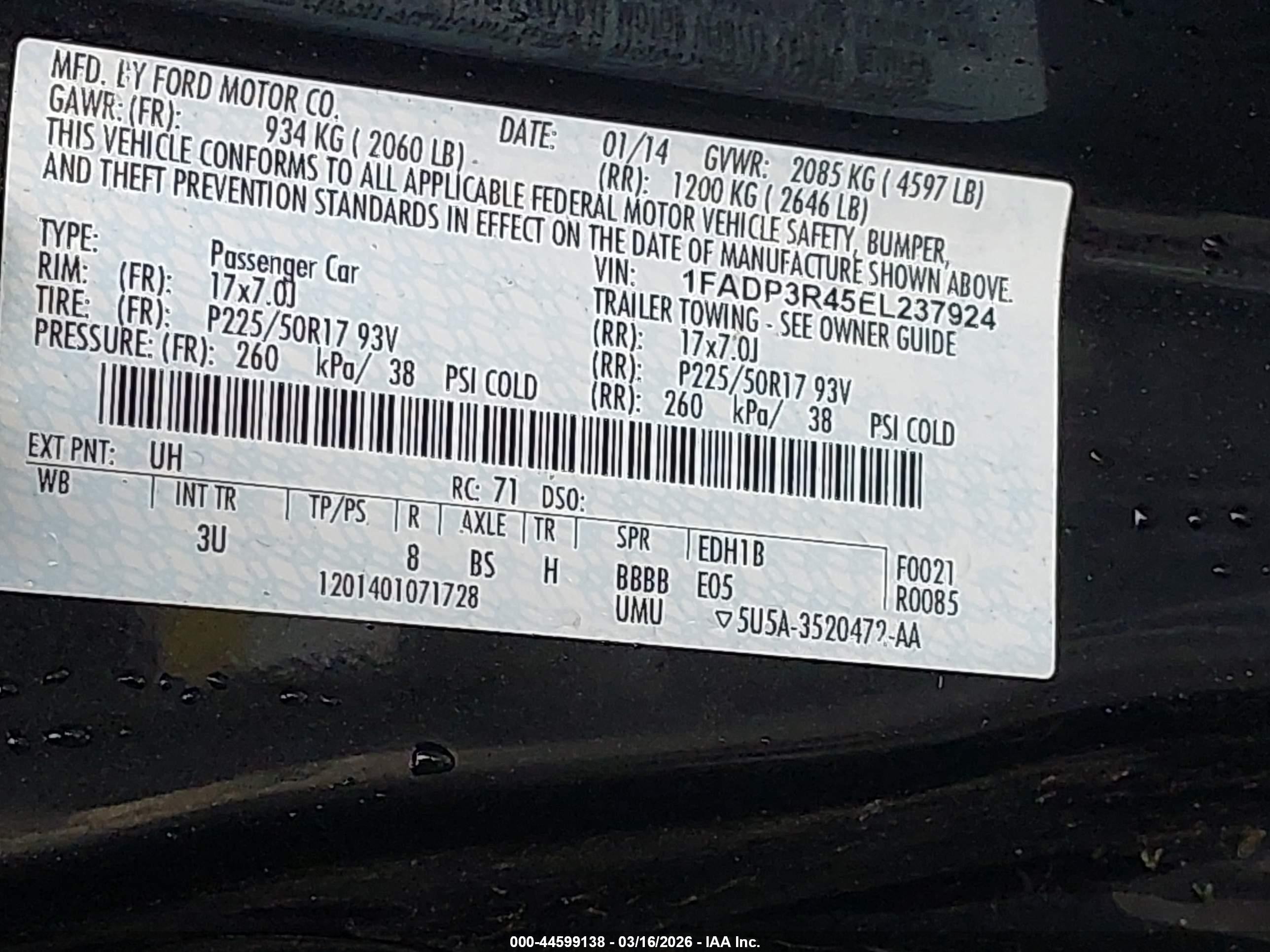 2014 Ford Focus Electric   Black vin: 1FADP3R45EL237924