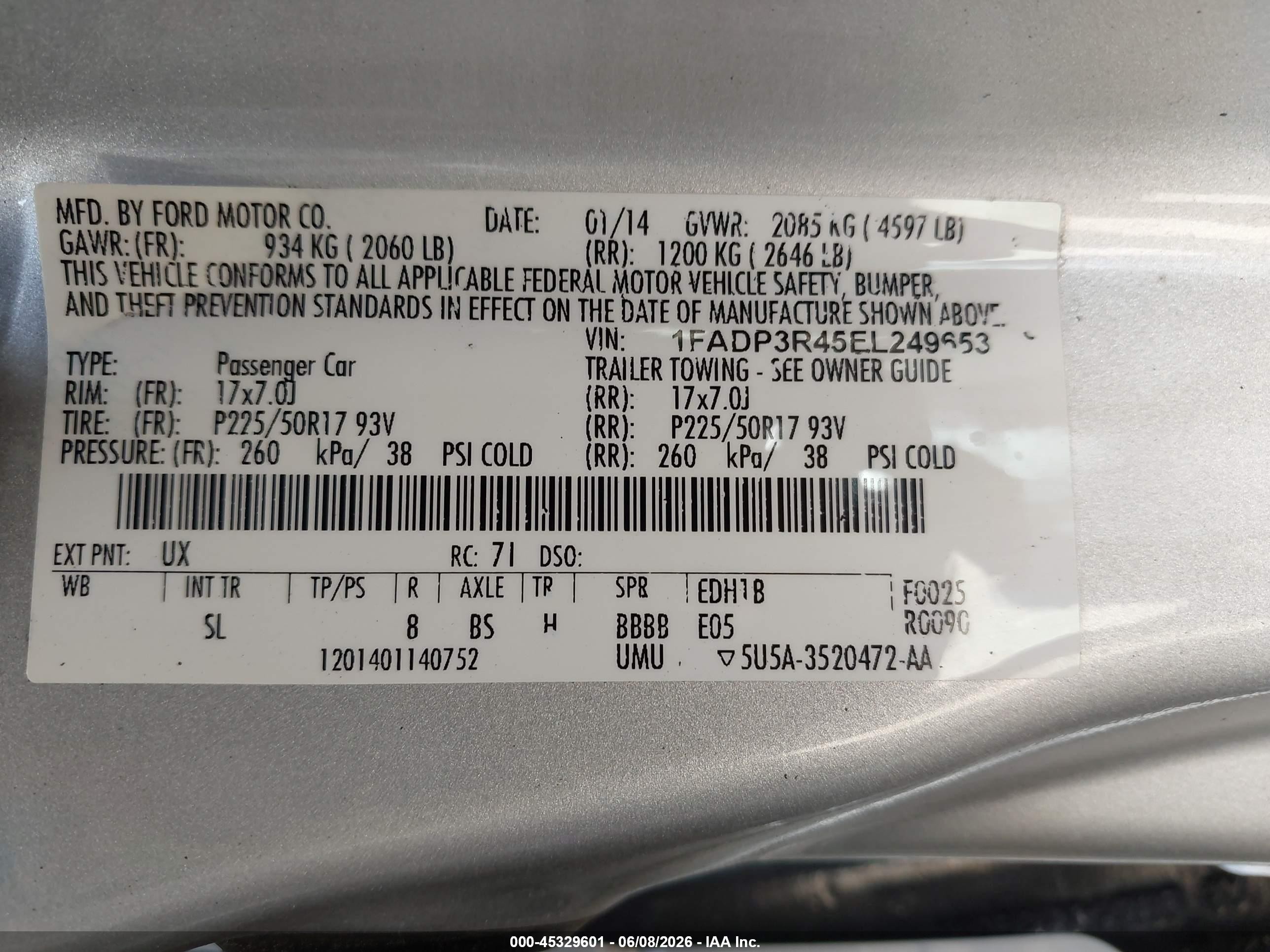 2014 Ford Focus Electric   Silver vin: 1FADP3R45EL249653