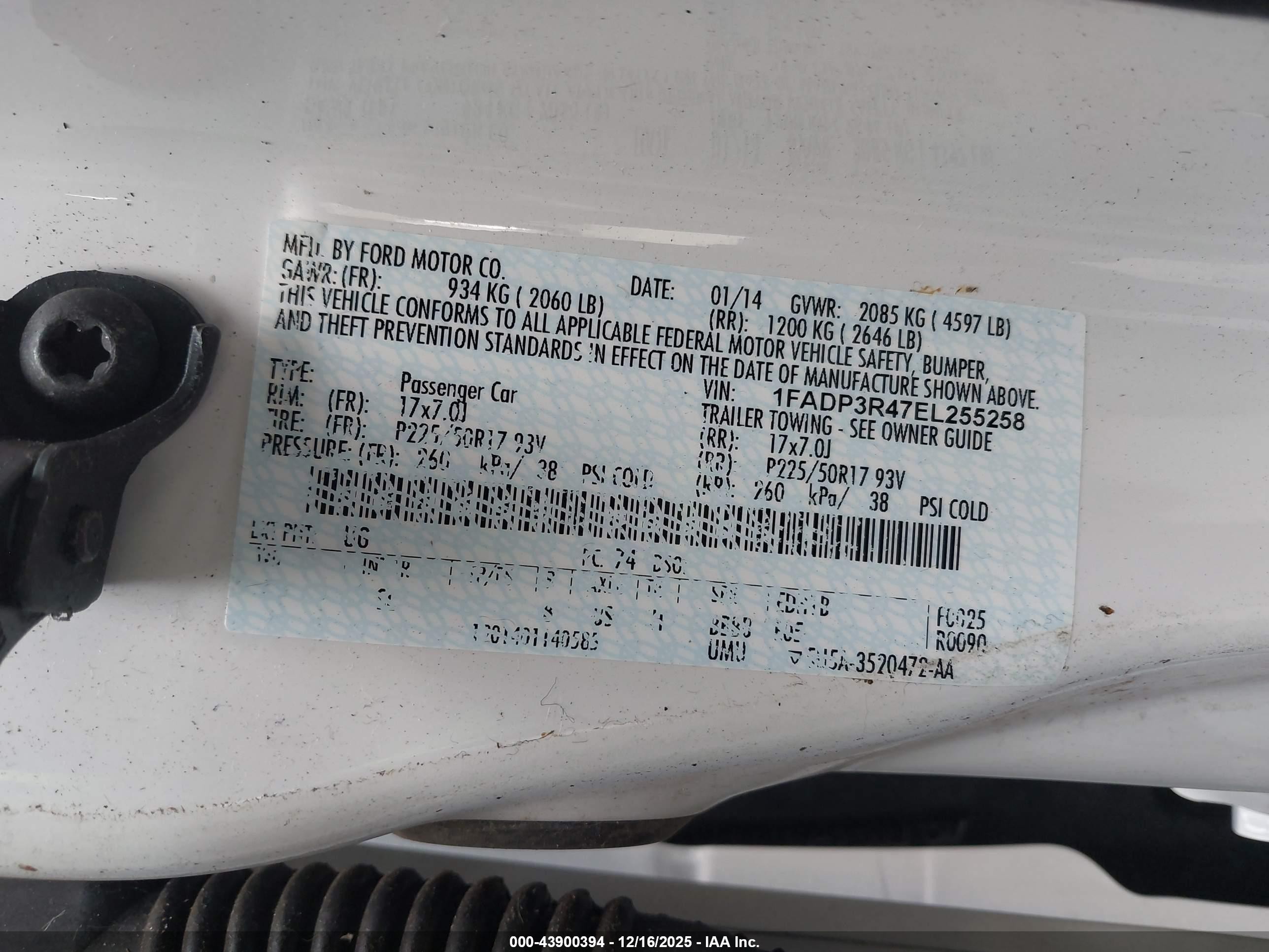 2014 Ford Focus Electric   White vin: 1FADP3R47EL255258