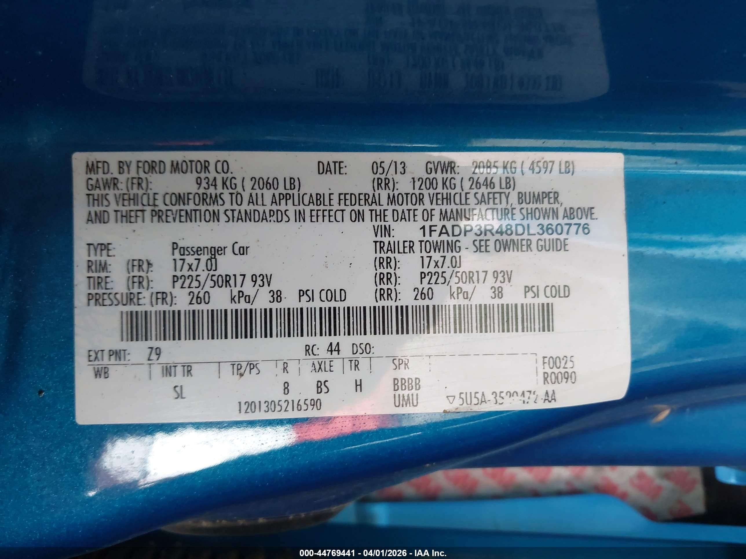 2013 Ford Focus Electric   Blue vin: 1FADP3R48DL360776
