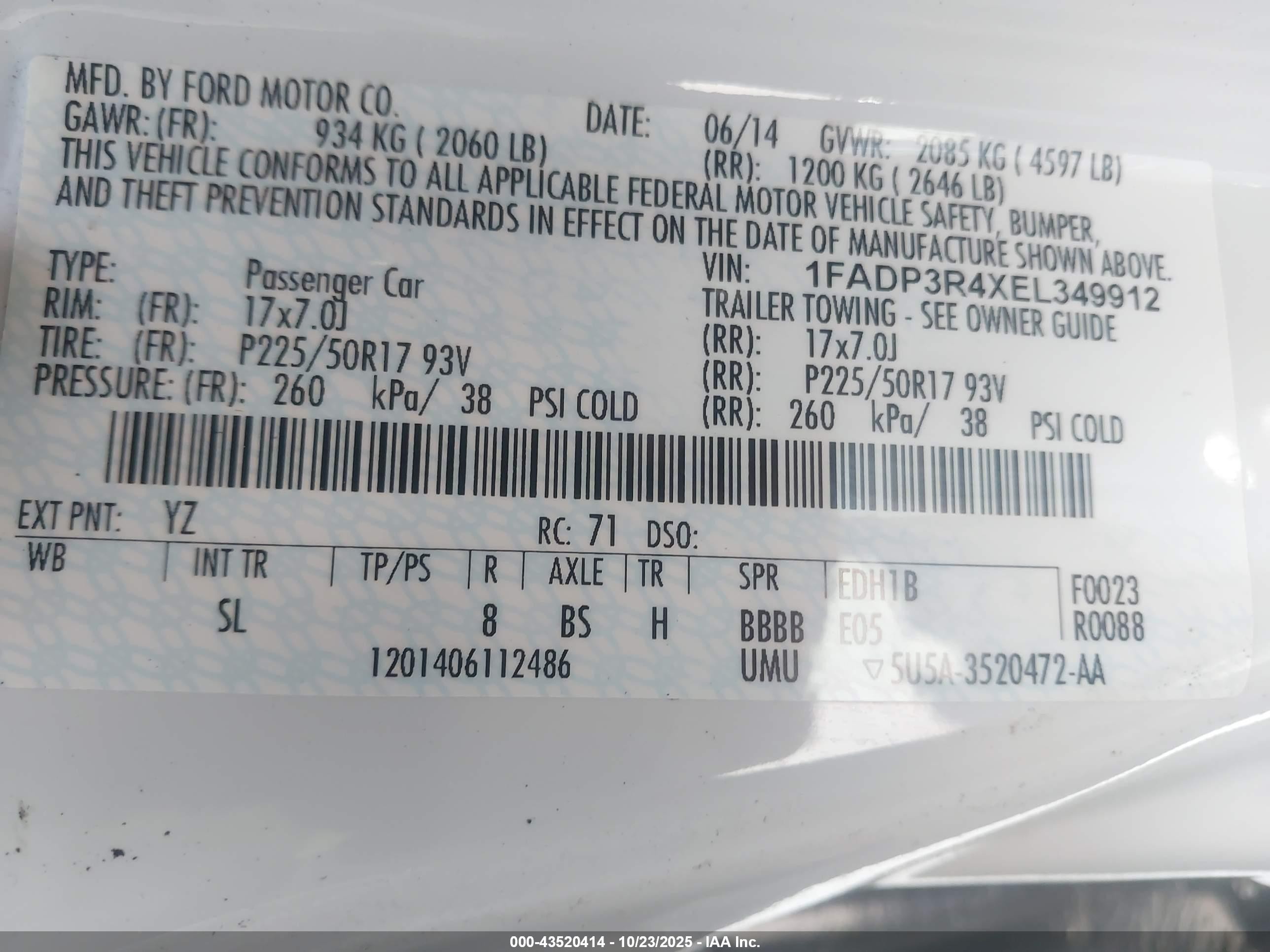 2014 Ford Focus Electric   White vin: 1FADP3R4XEL349912