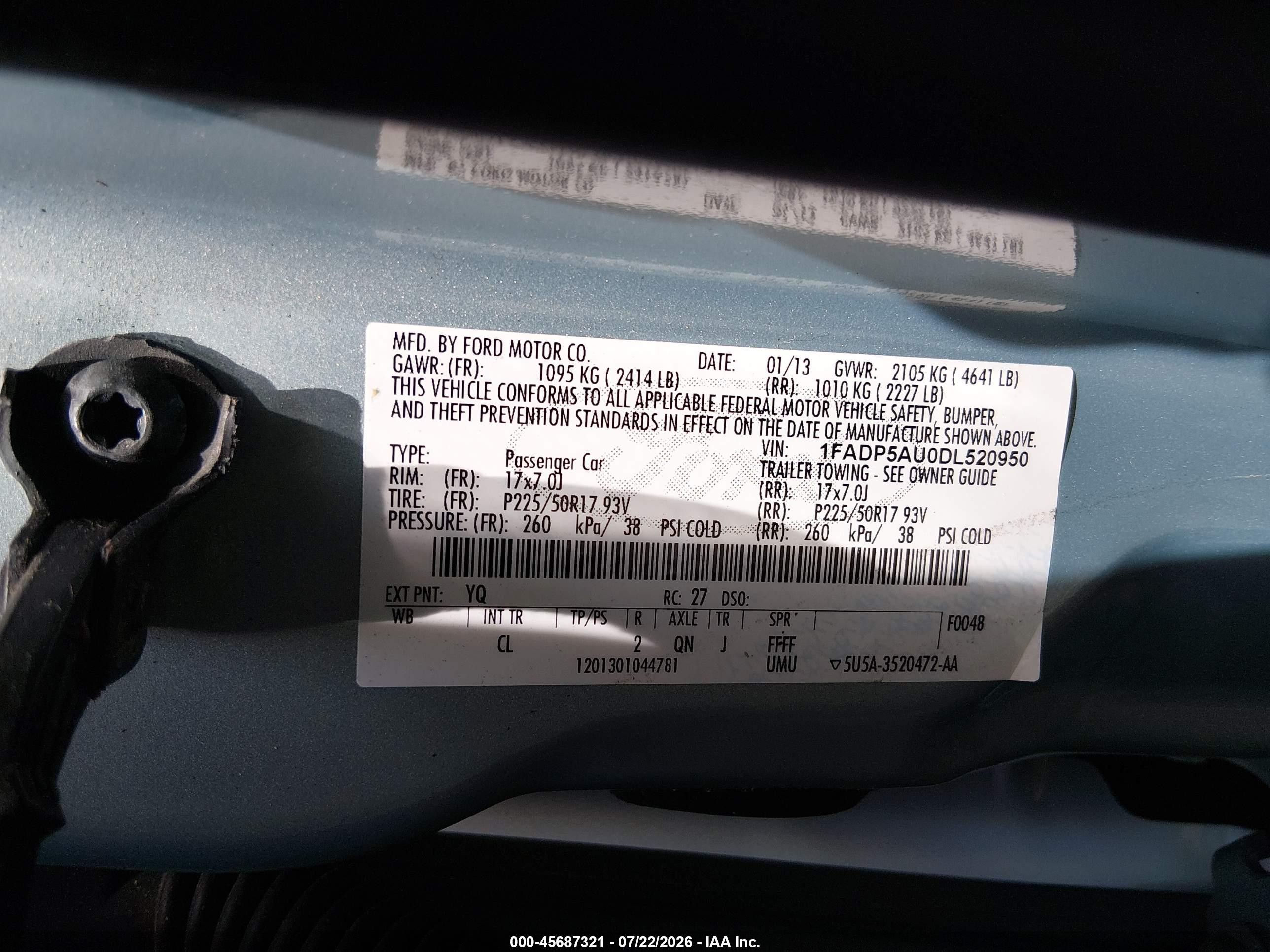 2013 Ford C-max Hybrid Se Light Blue vin: 1FADP5AU0DL520950