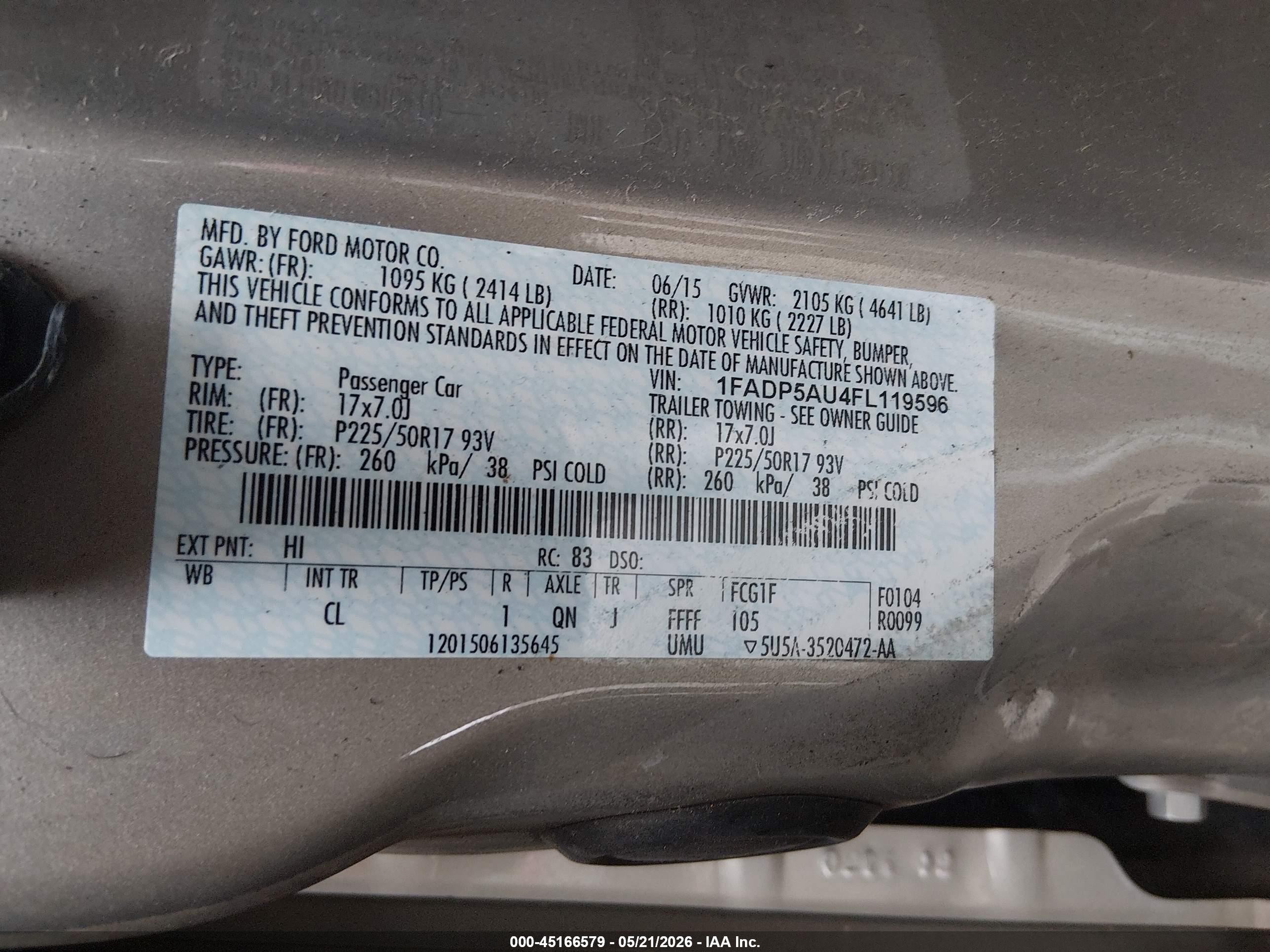 2015 Ford C-max Hybrid Se Gold vin: 1FADP5AU4FL119596