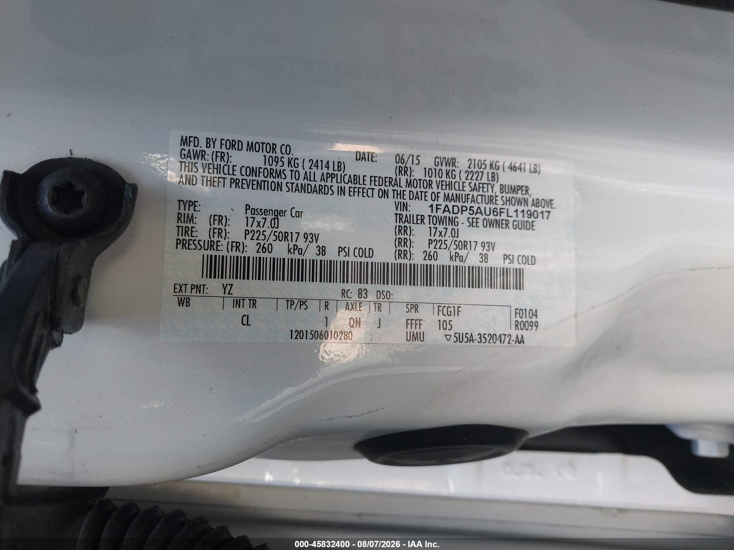2015 Ford C-max Hybrid Se White vin: 1FADP5AU6FL119017