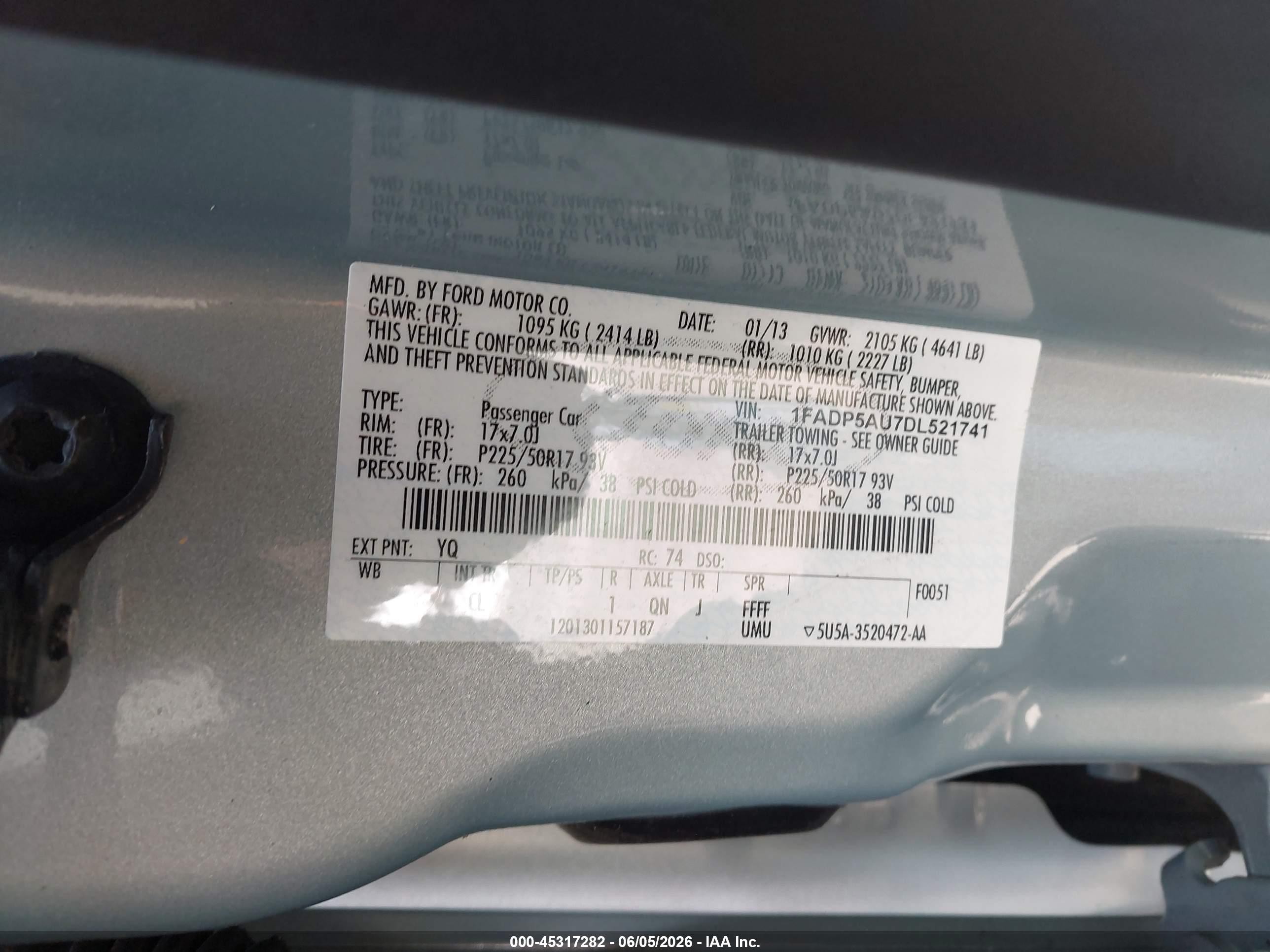 2013 Ford C-max Hybrid Se Light Blue vin: 1FADP5AU7DL521741