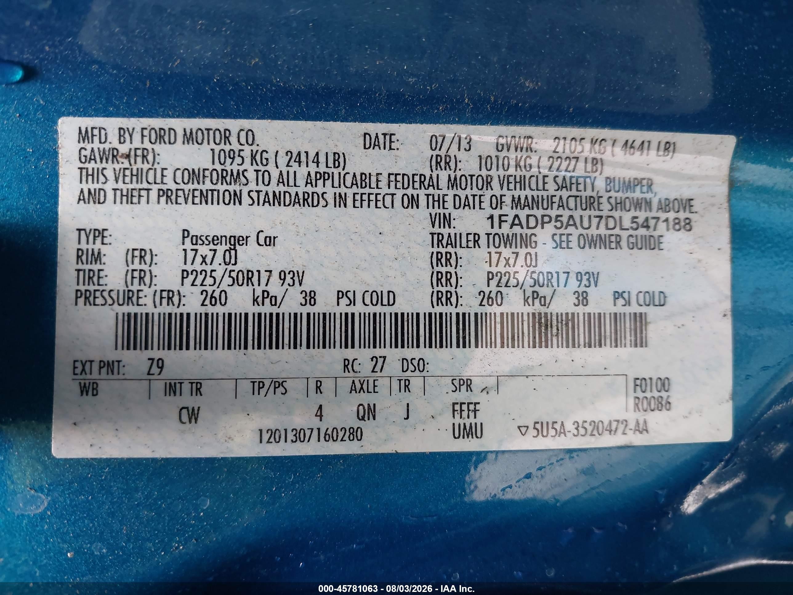 2013 Ford C-max Hybrid Se Blue vin: 1FADP5AU7DL547188