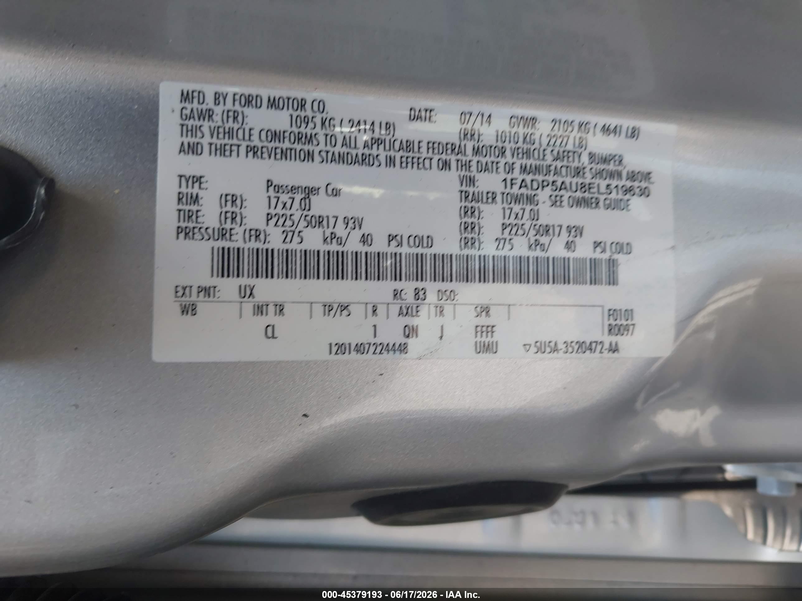 2014 Ford C-max Hybrid Se Silver vin: 1FADP5AU8EL519630