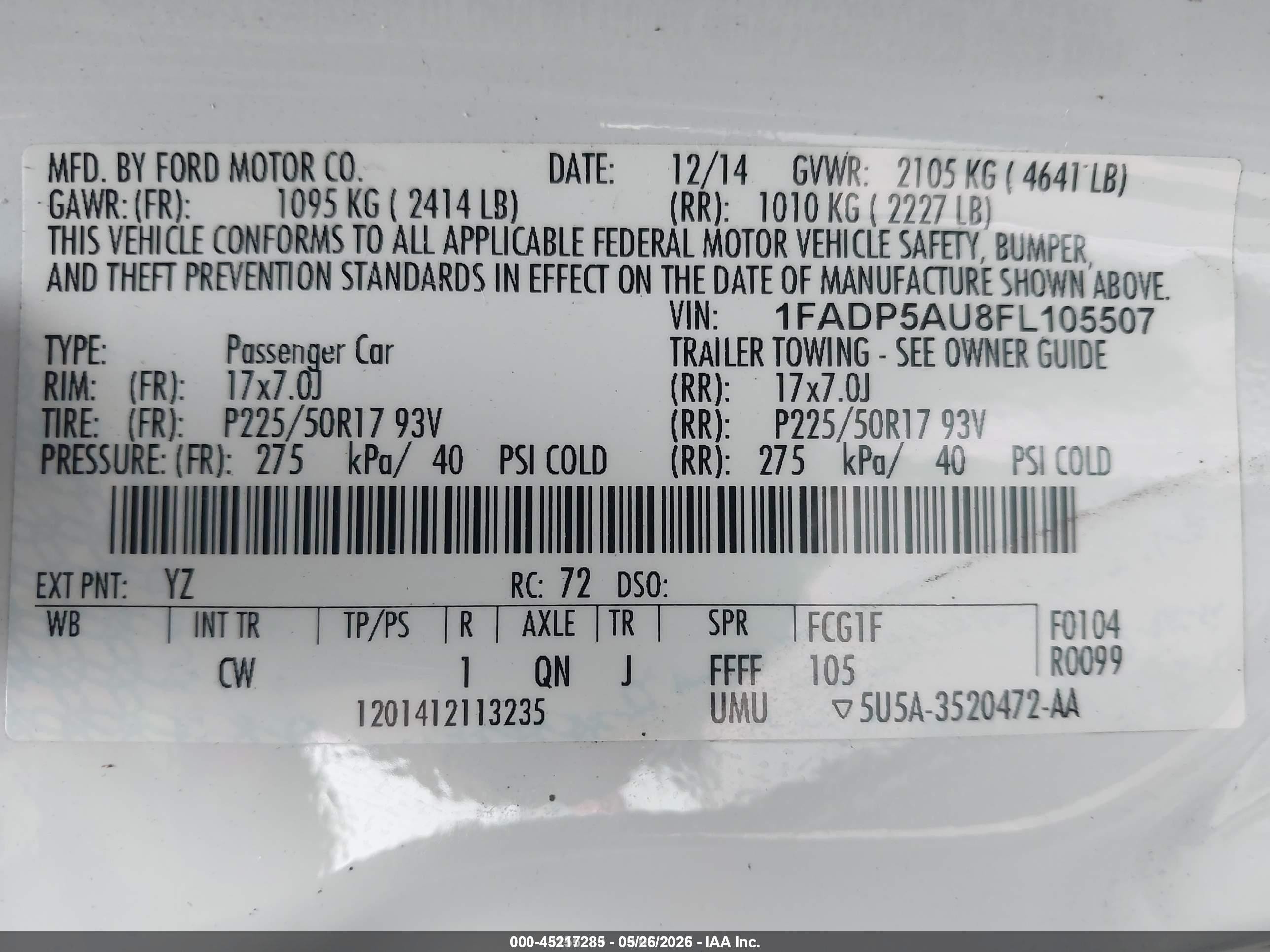 2015 Ford C-max Hybrid Se White vin: 1FADP5AU8FL105507