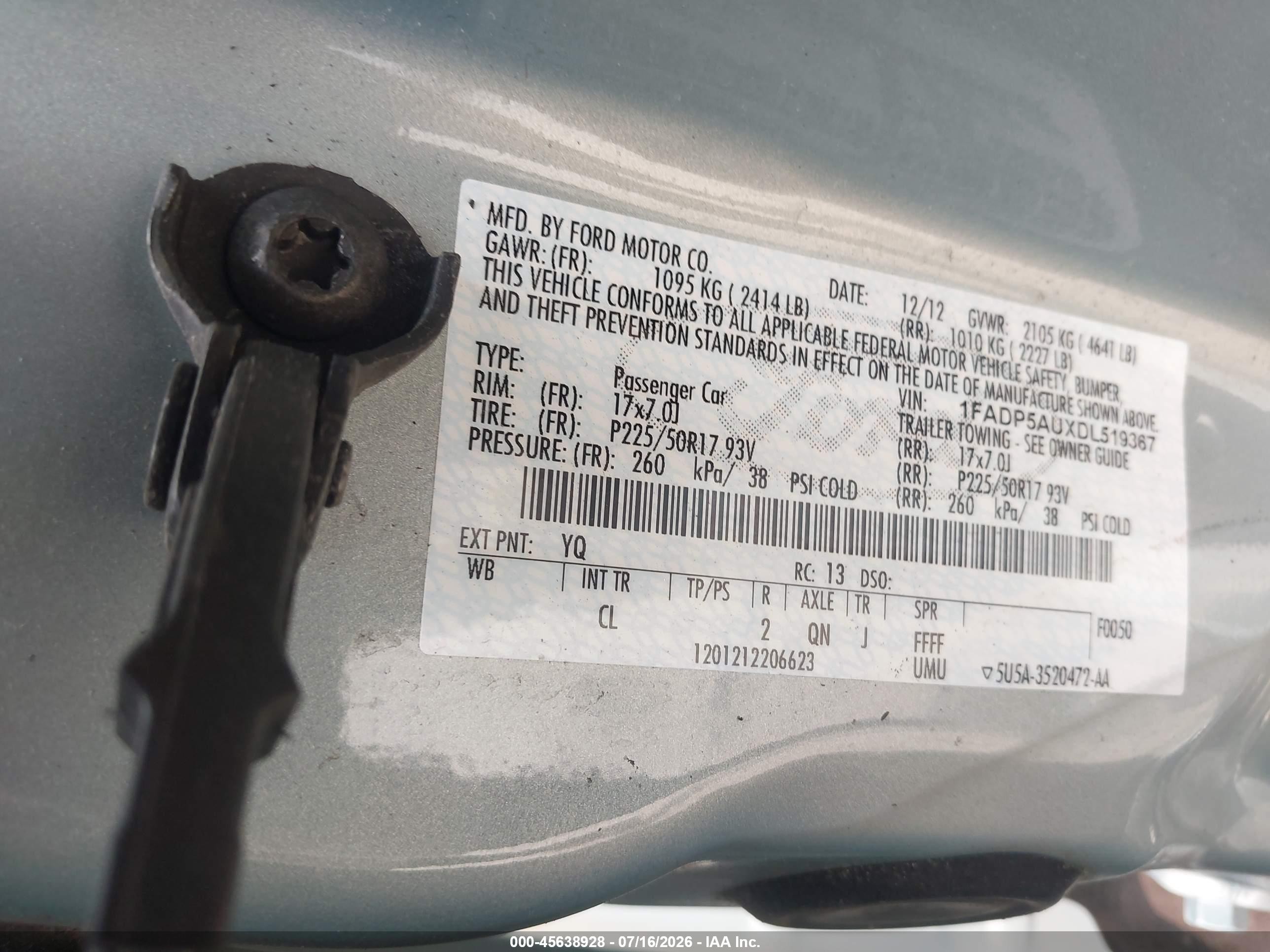 2013 Ford C-max Hybrid Se Light Blue vin: 1FADP5AUXDL519367