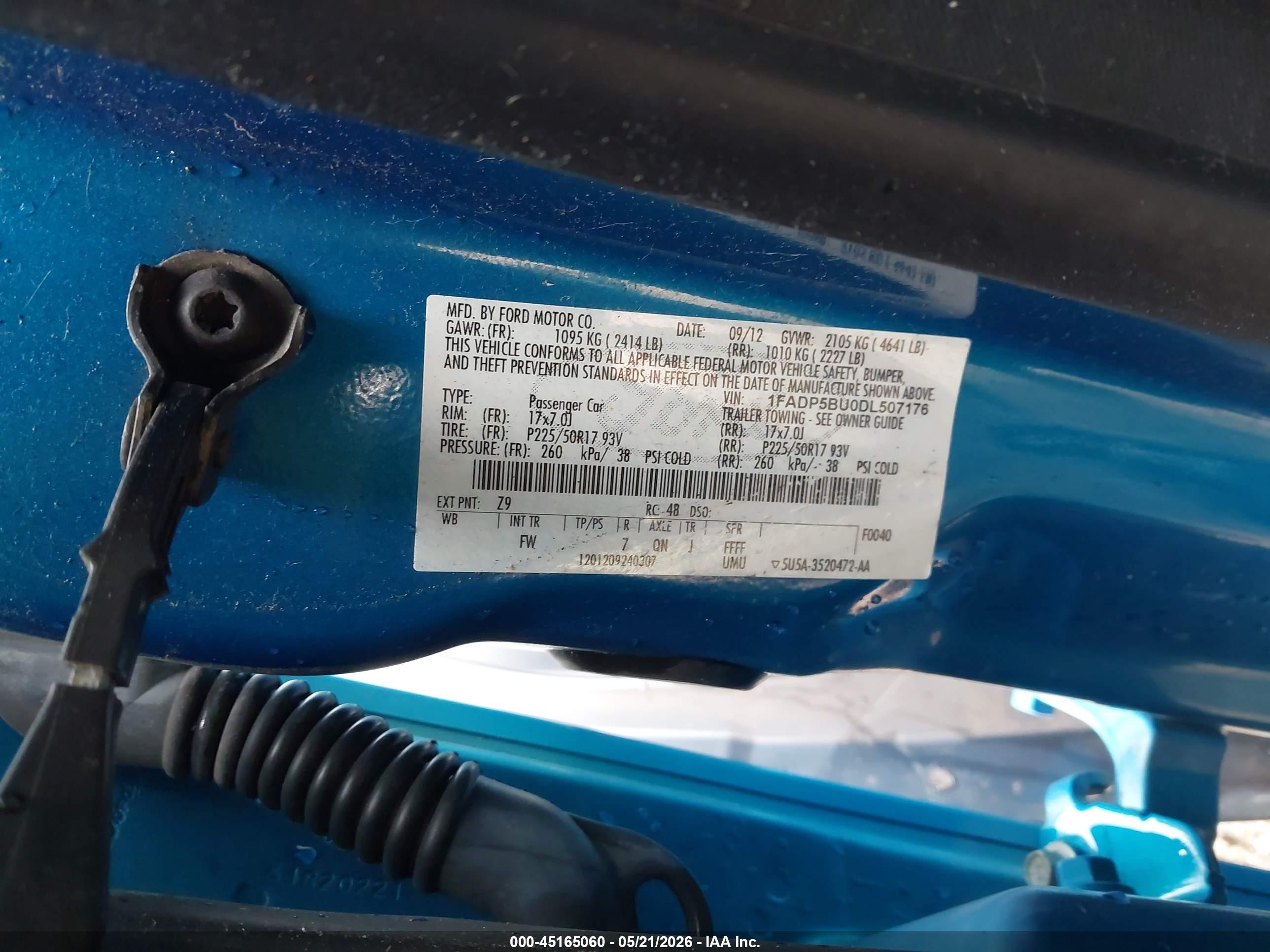 2013 Ford C-max Hybrid Sel Blue vin: 1FADP5BU0DL507176