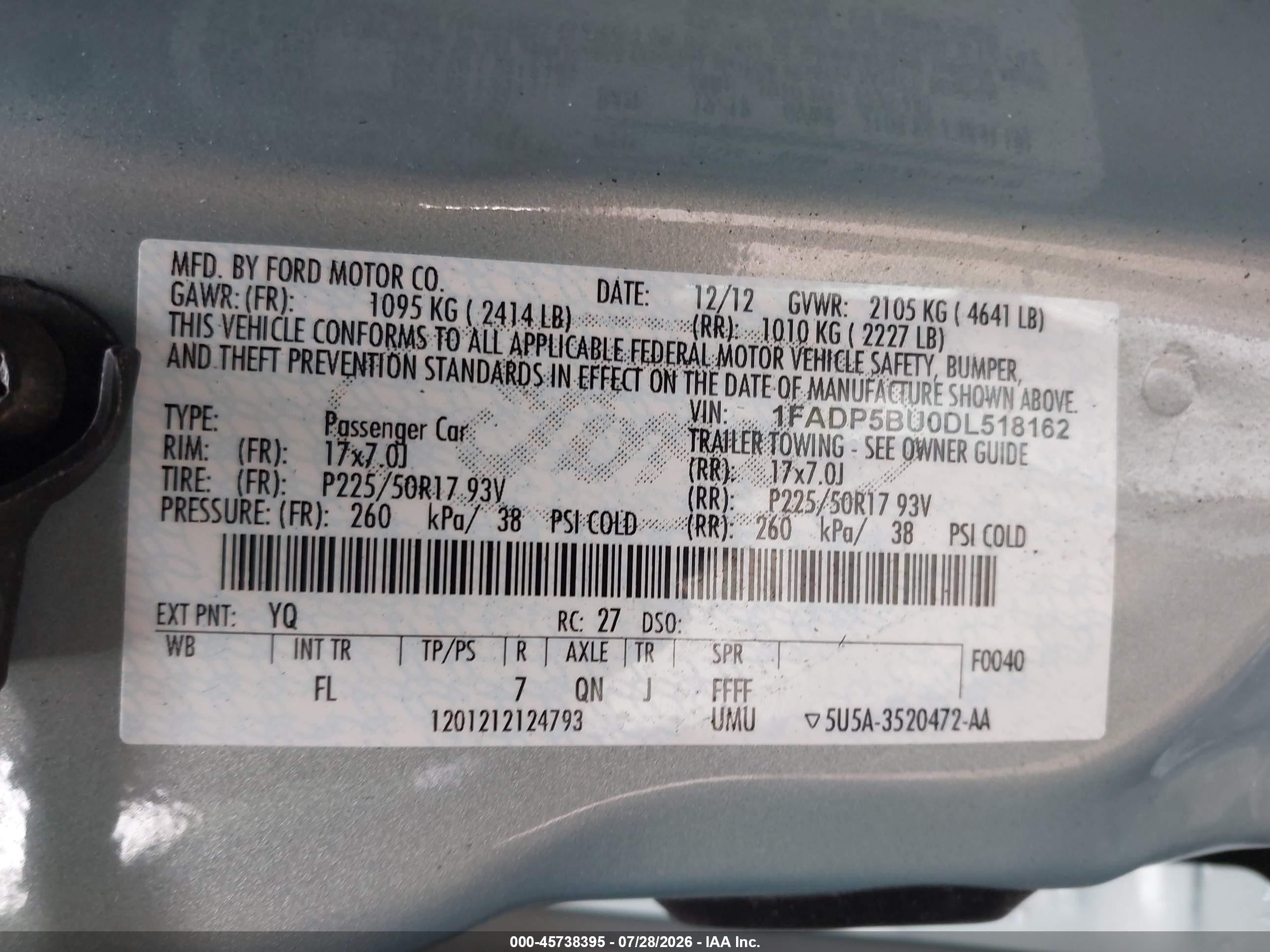 2013 Ford C-max Hybrid Sel Light Blue vin: 1FADP5BU0DL518162