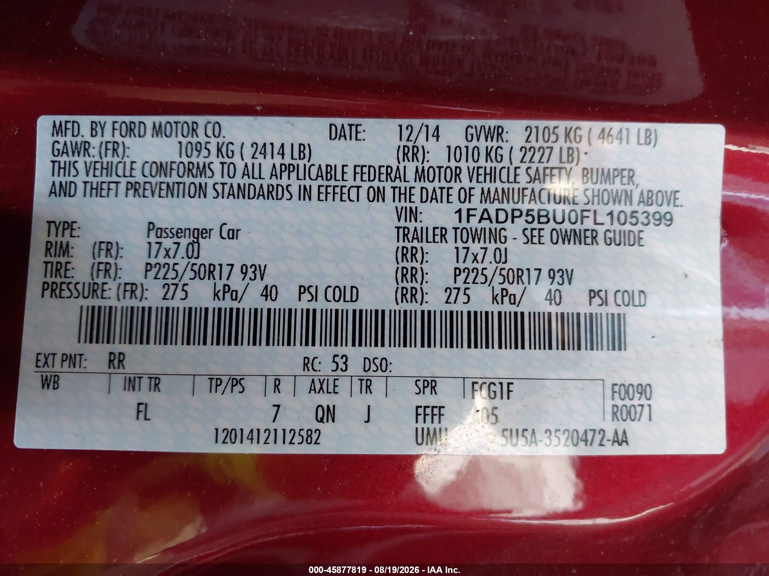 2015 Ford C-max Hybrid Sel Red vin: 1FADP5BU0FL105399
