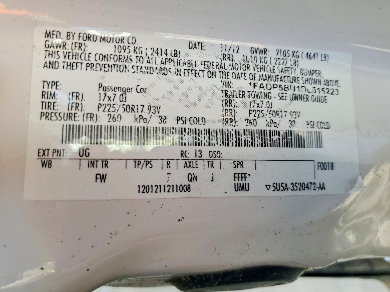 2013 Ford C-max Sel White vin: 1FADP5BU1DL515223