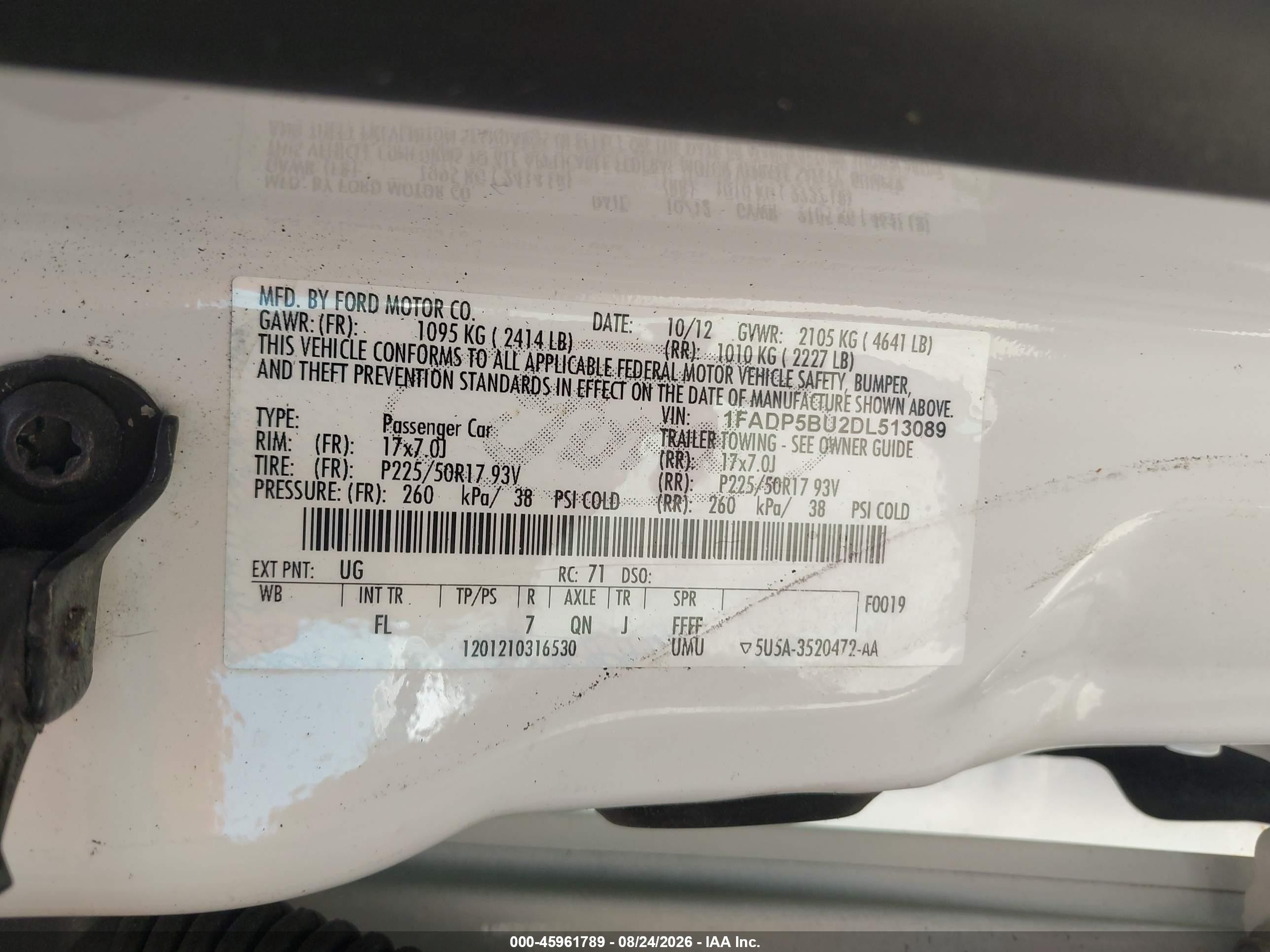 2013 Ford C-max Hybrid Sel White vin: 1FADP5BU2DL513089