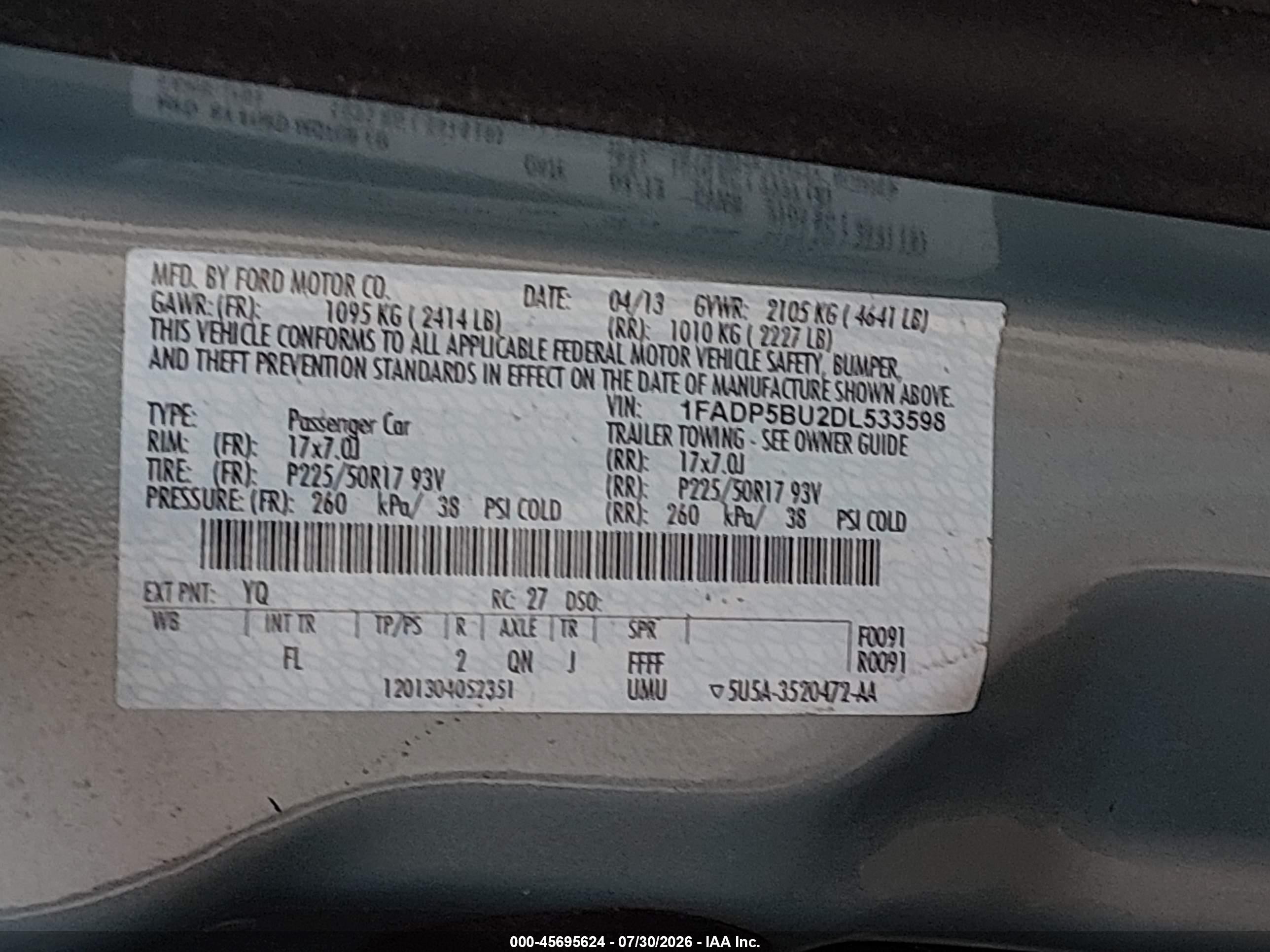 2013 Ford C-max Hybrid Sel Light Blue vin: 1FADP5BU2DL533598