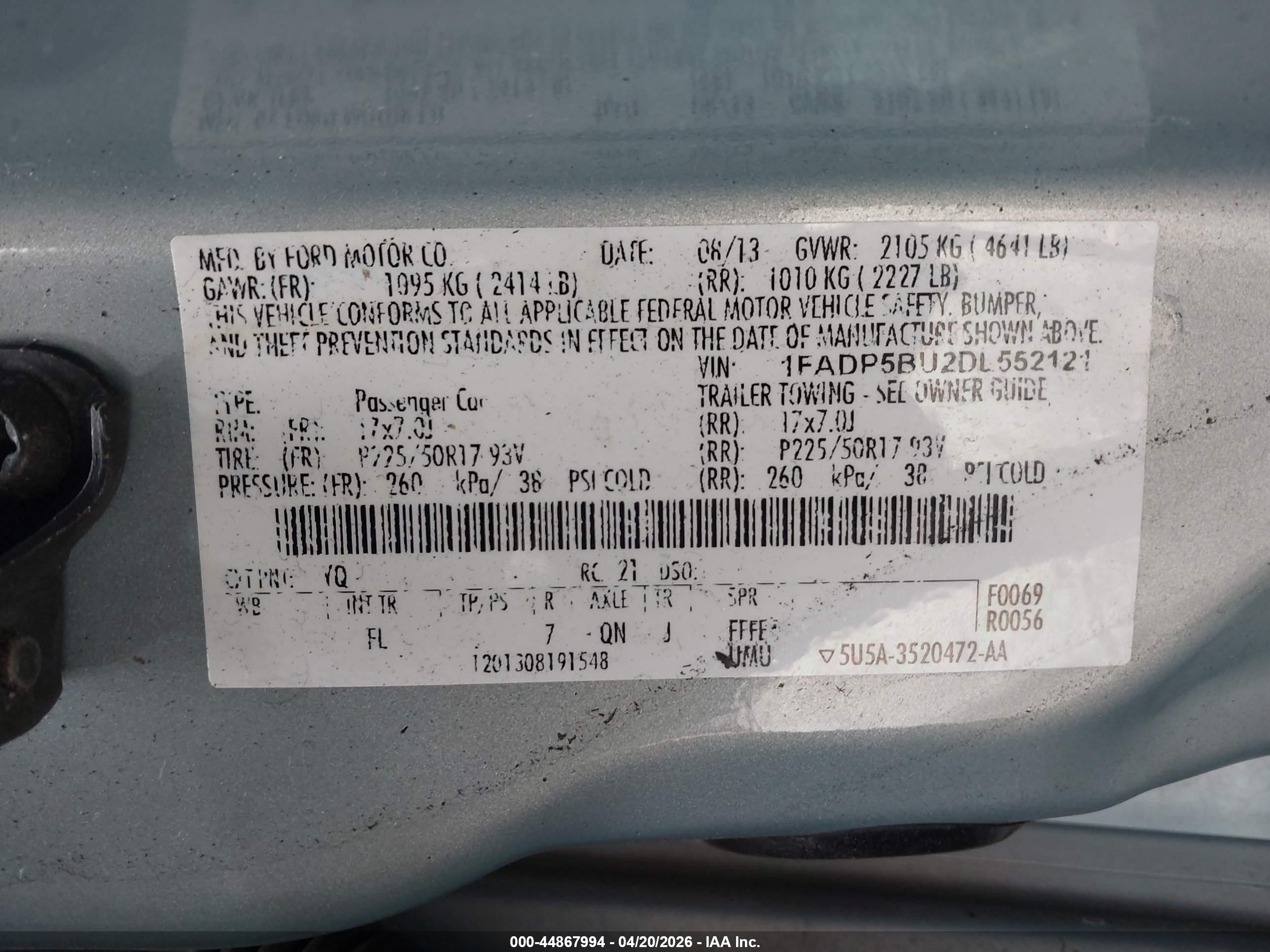 2013 Ford C-max Hybrid Sel Light Blue vin: 1FADP5BU2DL552121