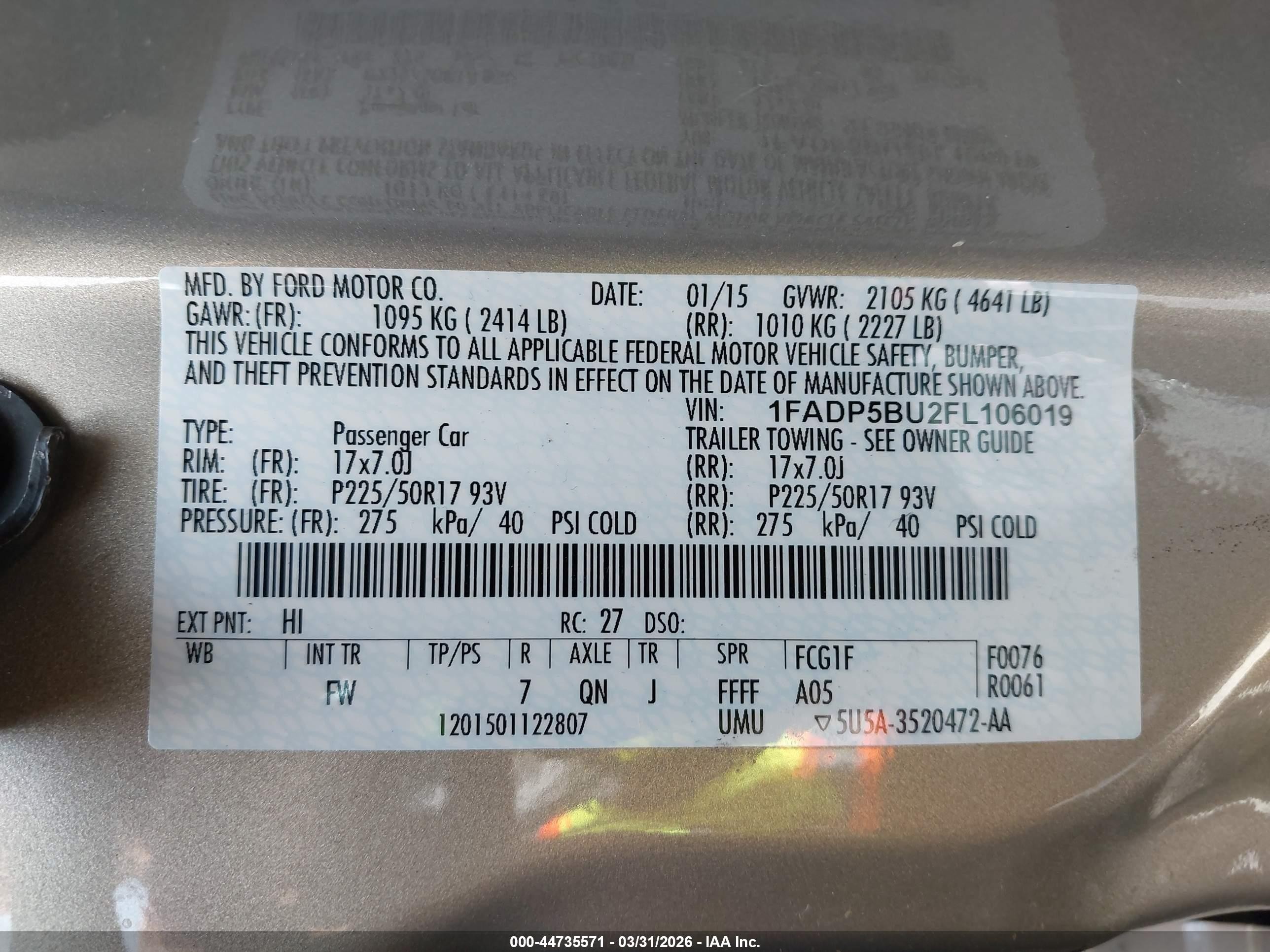 2015 Ford C-max Hybrid Sel Beige vin: 1FADP5BU2FL106019
