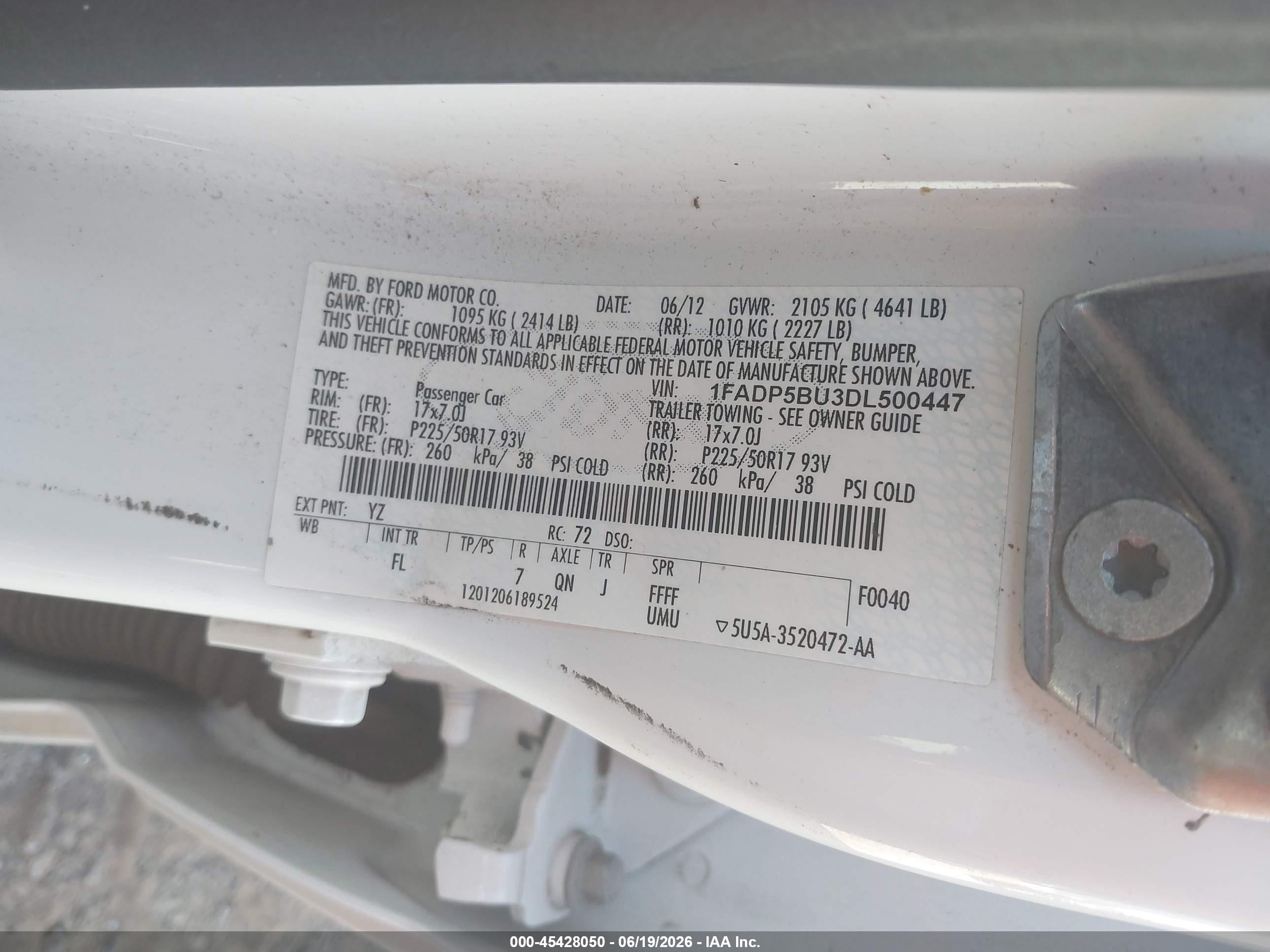 2013 Ford C-max Hybrid Sel White vin: 1FADP5BU3DL500447