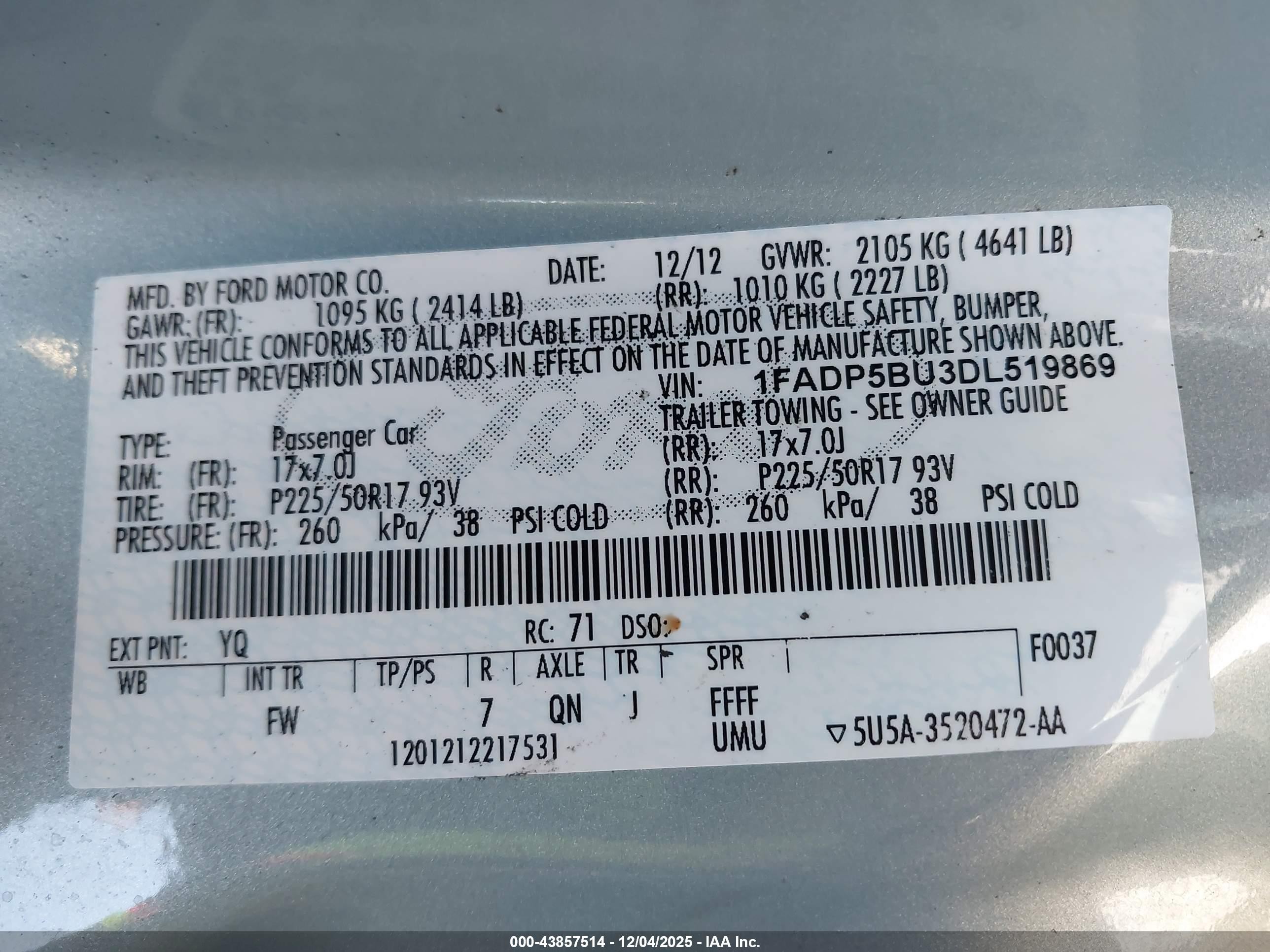 2013 Ford C-max Hybrid Sel Light Blue vin: 1FADP5BU3DL519869